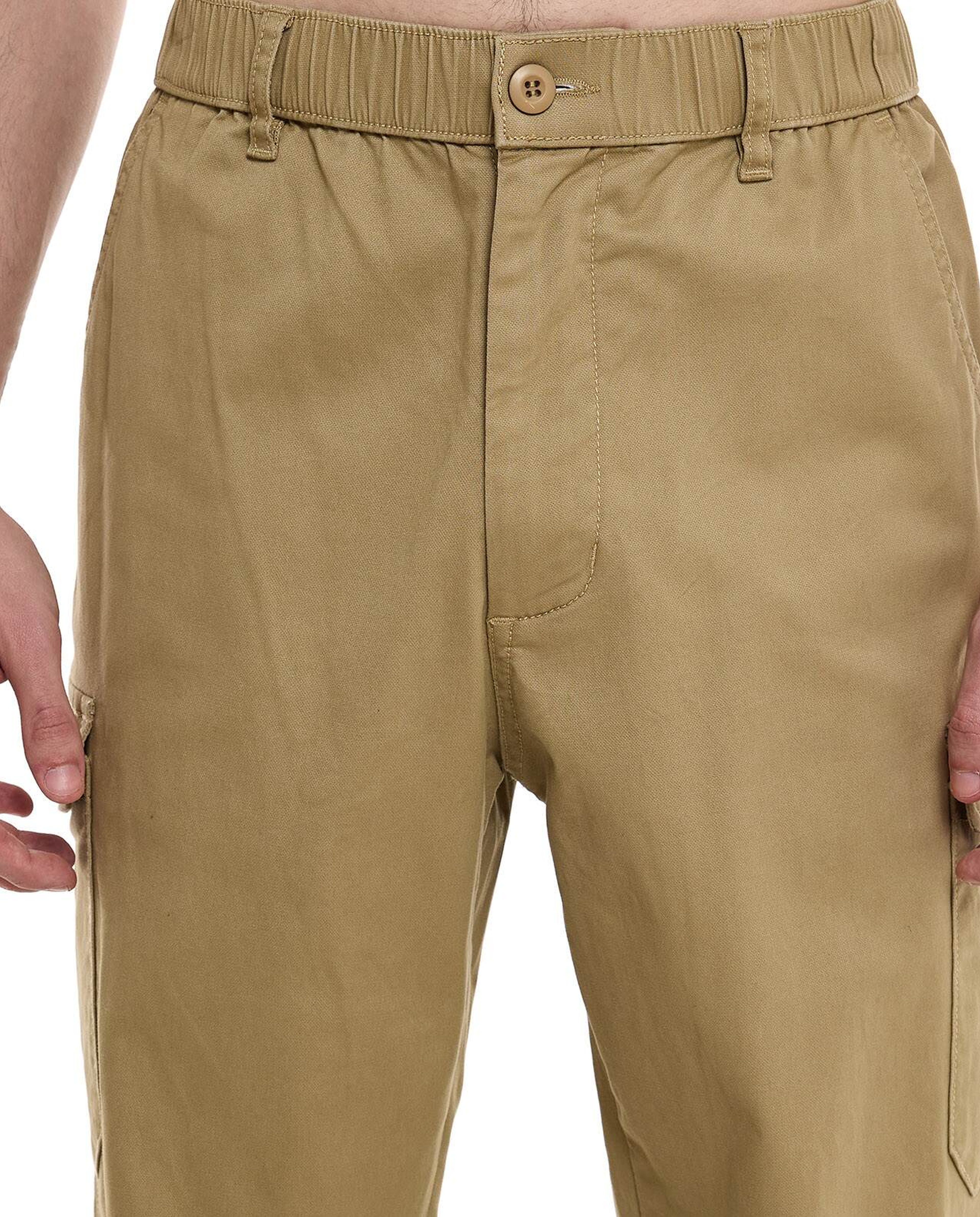 Solid Cargo Jogger Pants with Button Closure