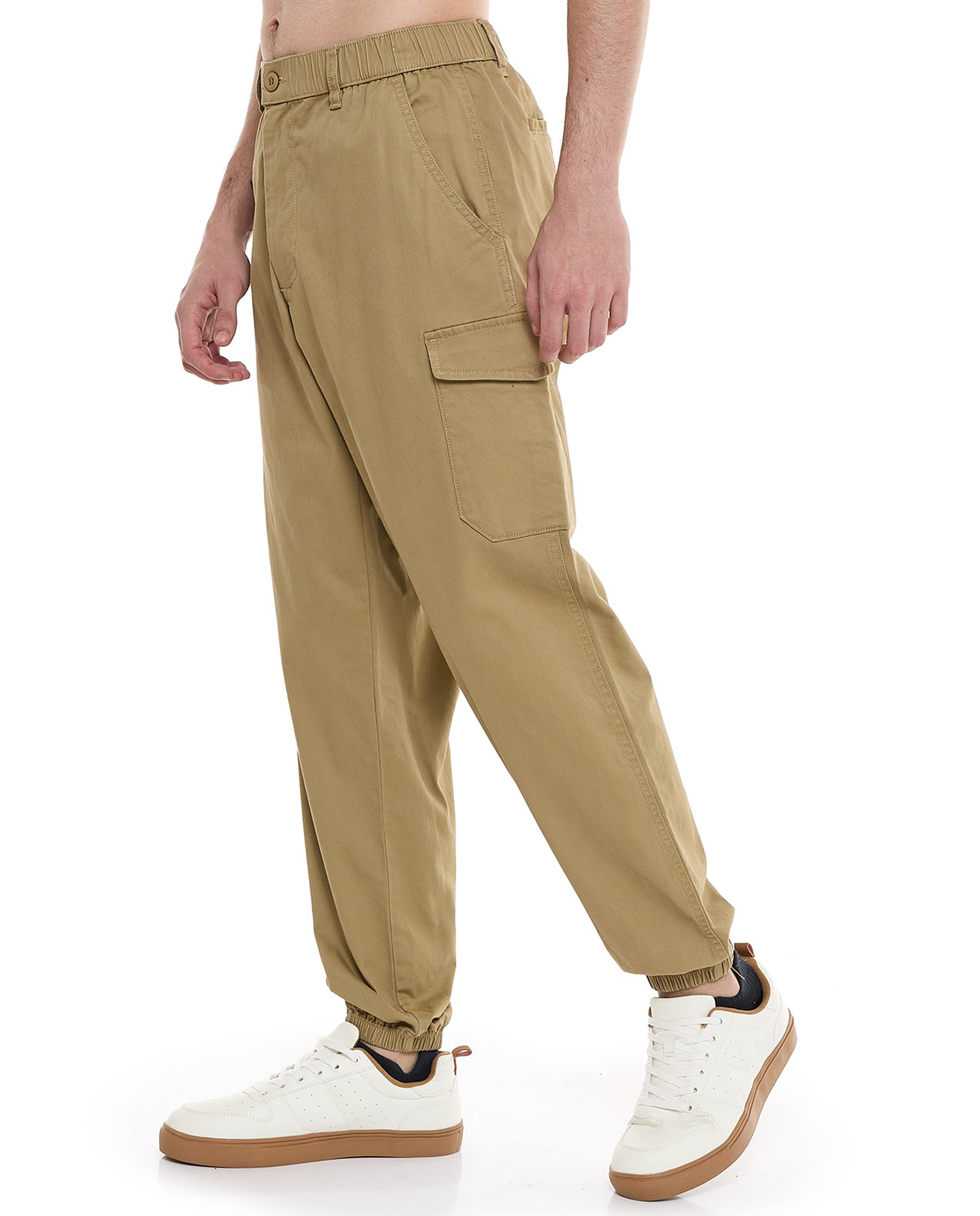 Solid Cargo Jogger Pants with Button Closure