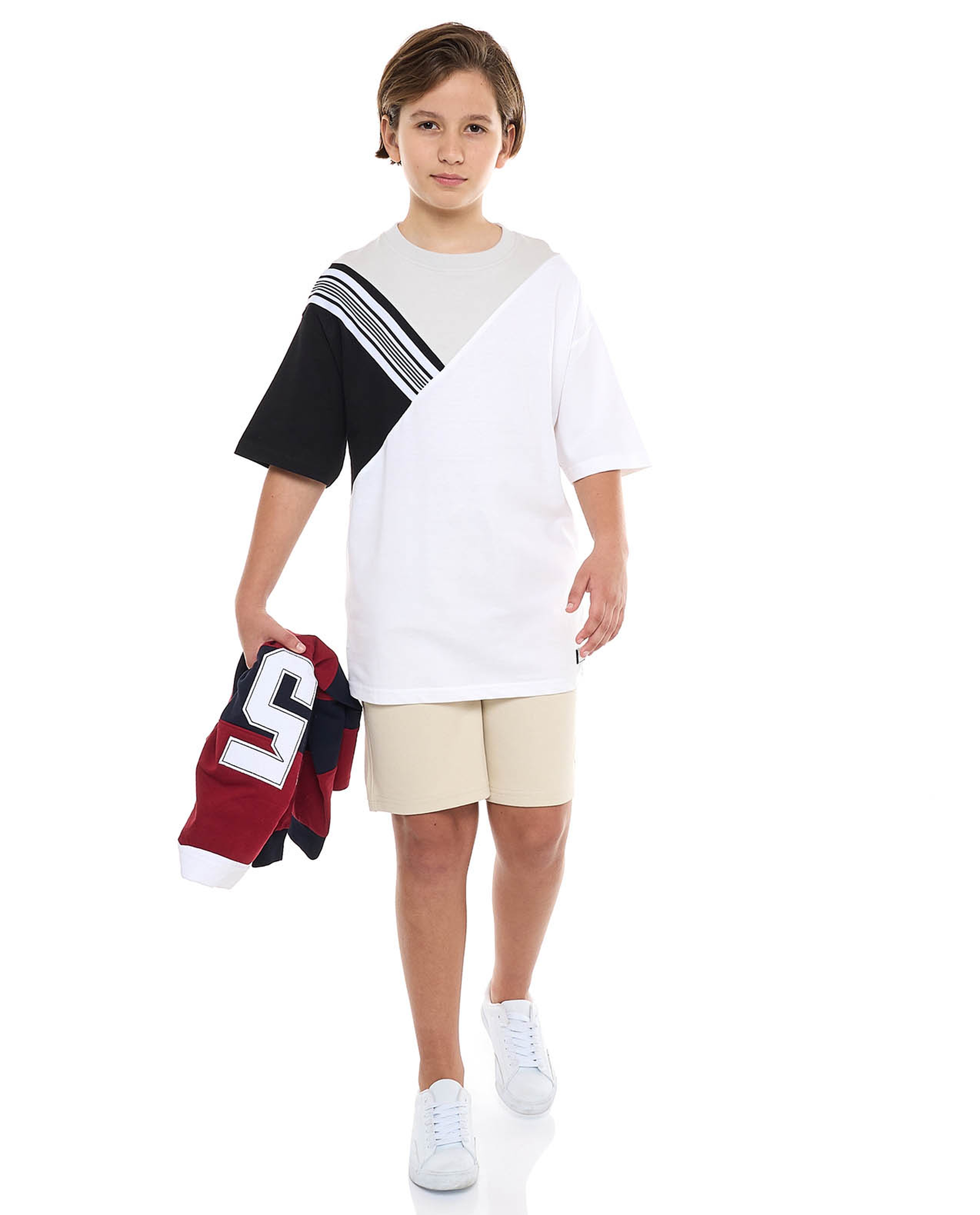 Color Block T-Shirt with Crew Neck and Short Sleeves