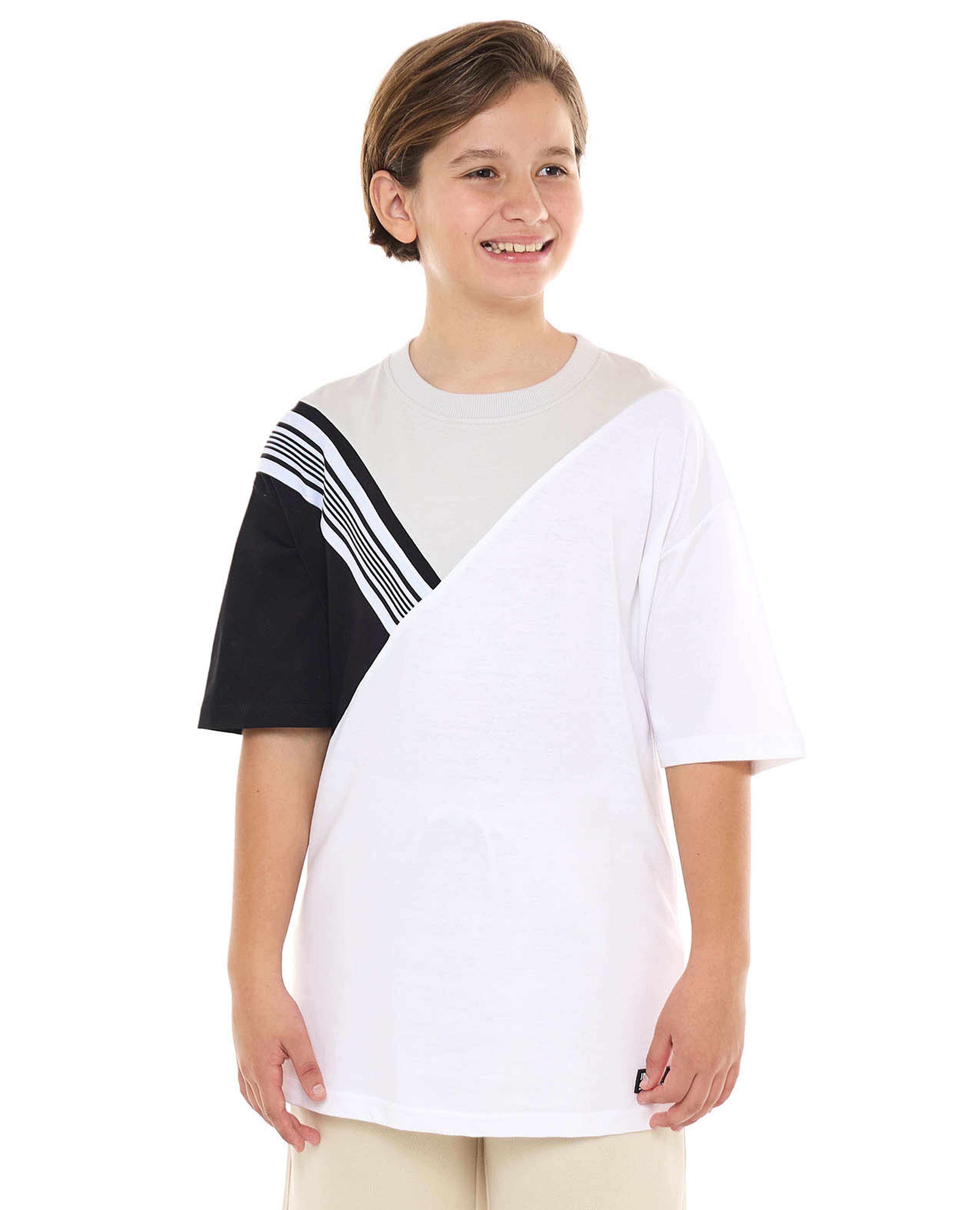 Color Block T-Shirt with Crew Neck and Short Sleeves