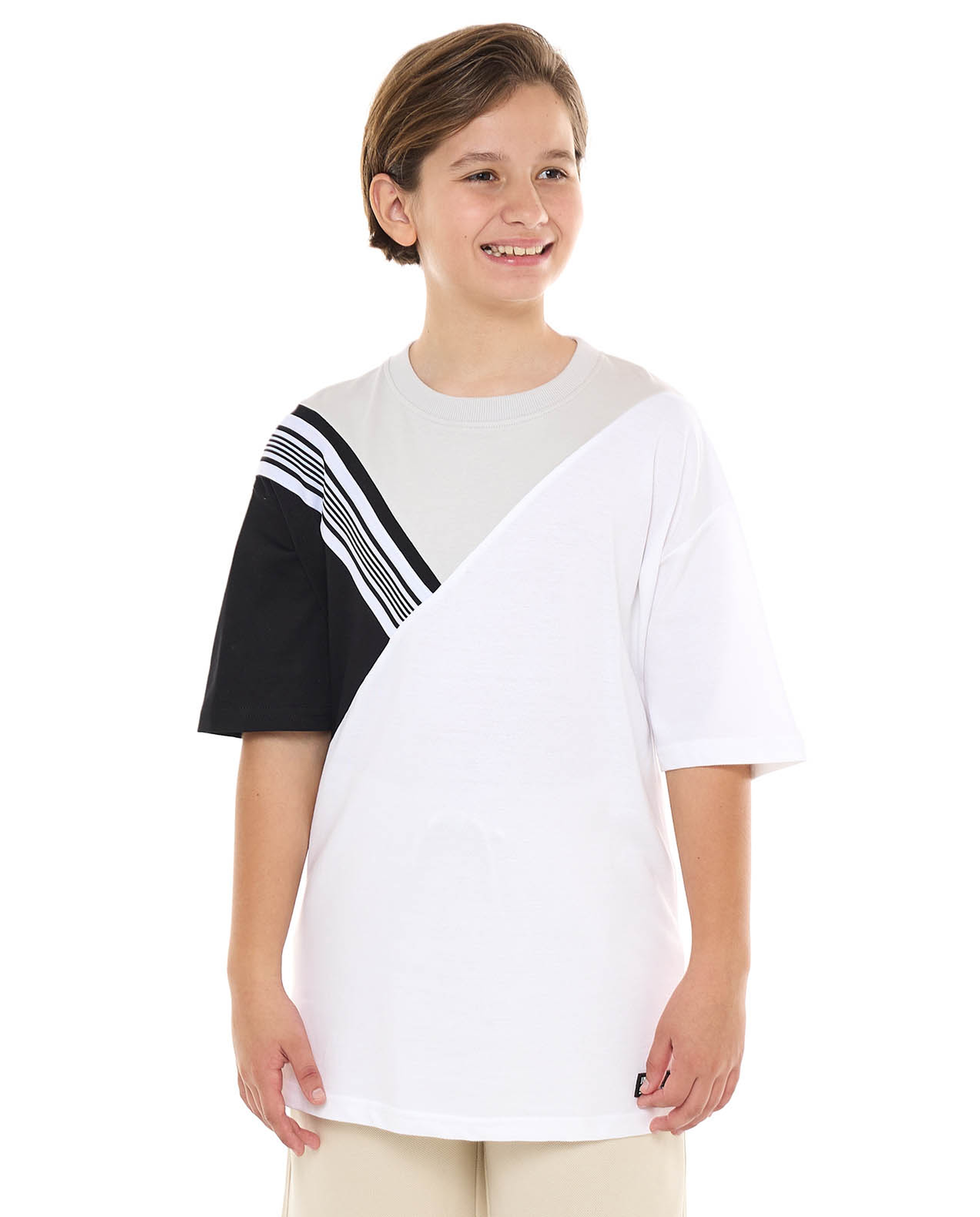 Color Block T-Shirt with Crew Neck and Short Sleeves