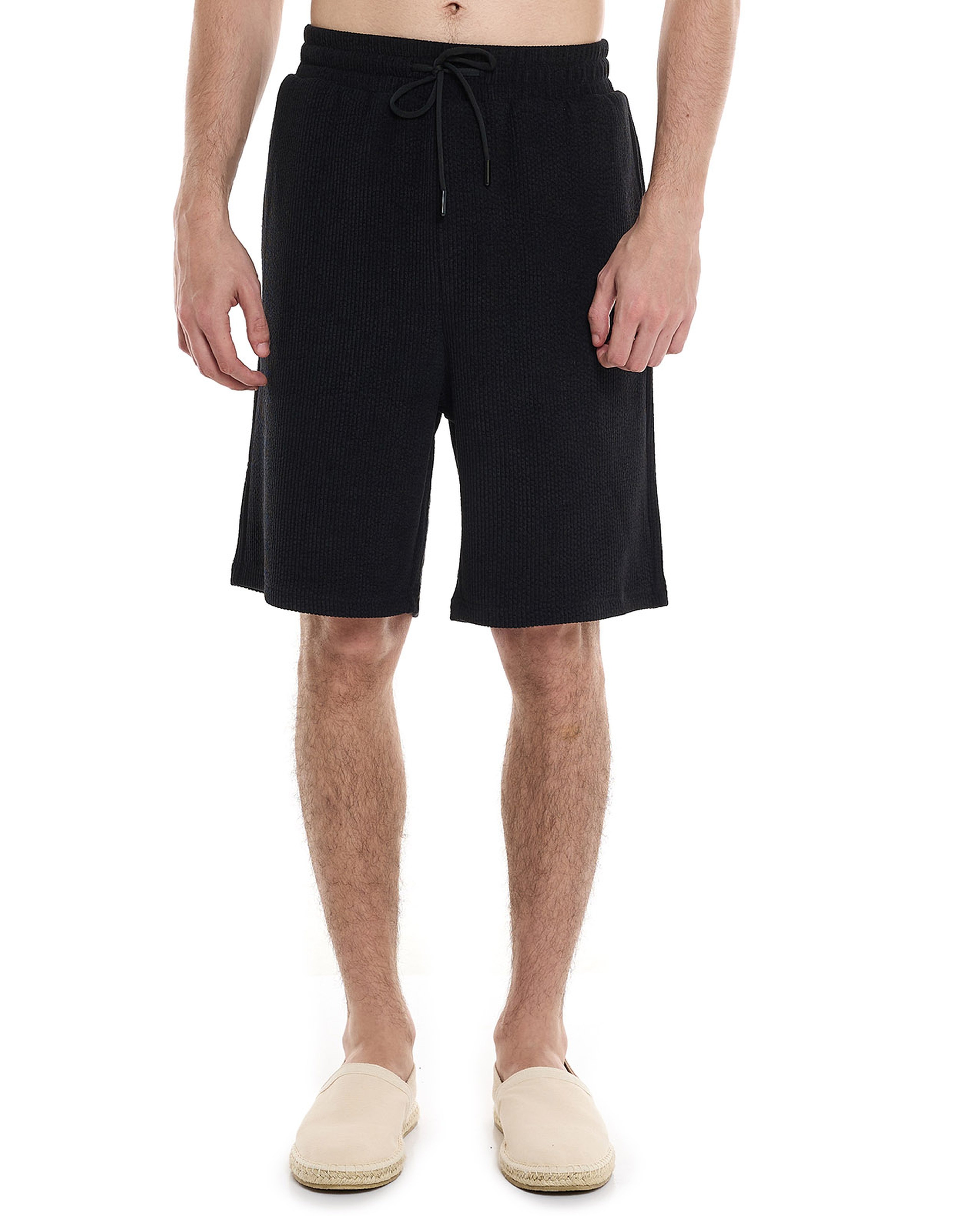 Textured Shorts with Drawstring Closure