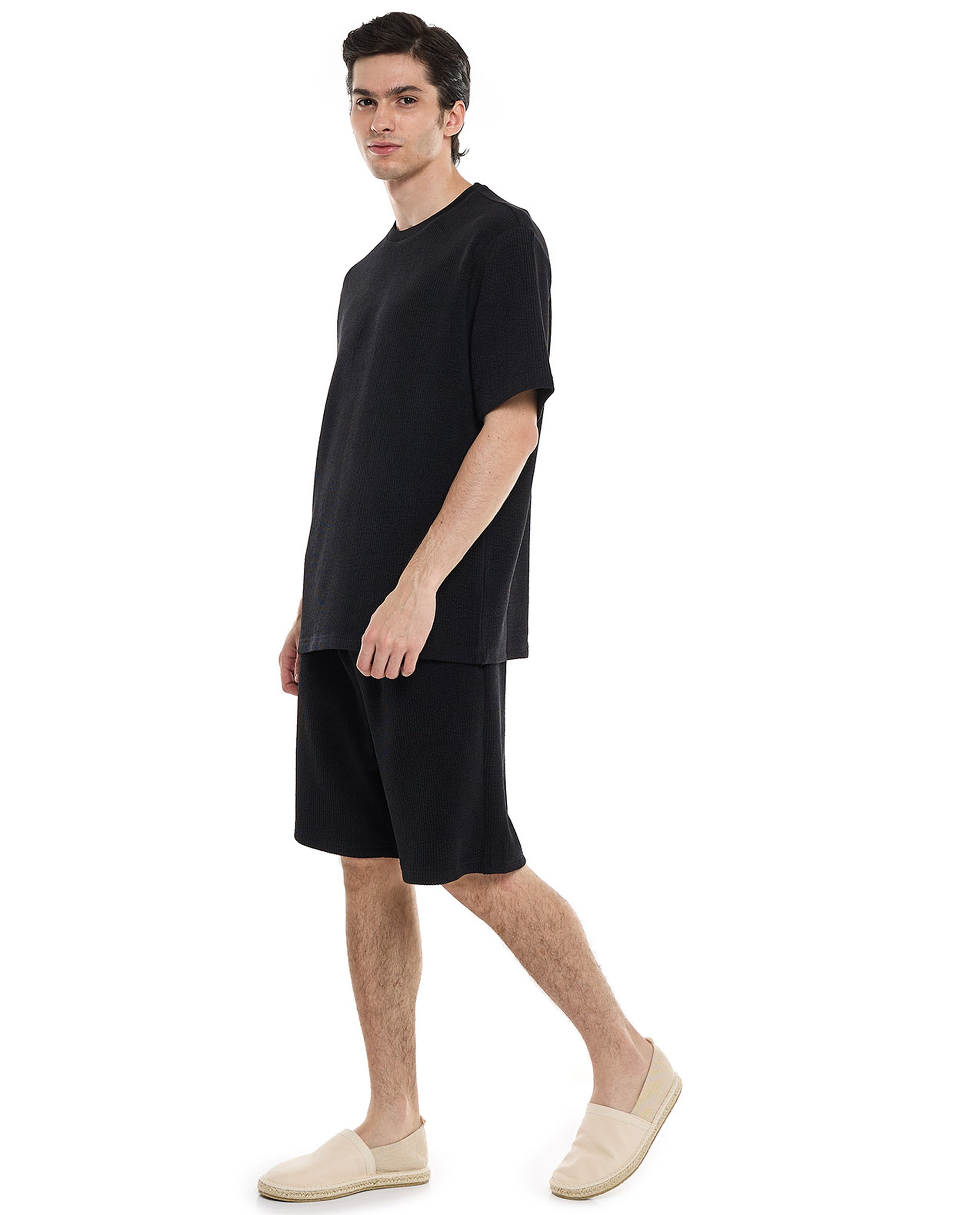 Textured Shorts with Drawstring Closure