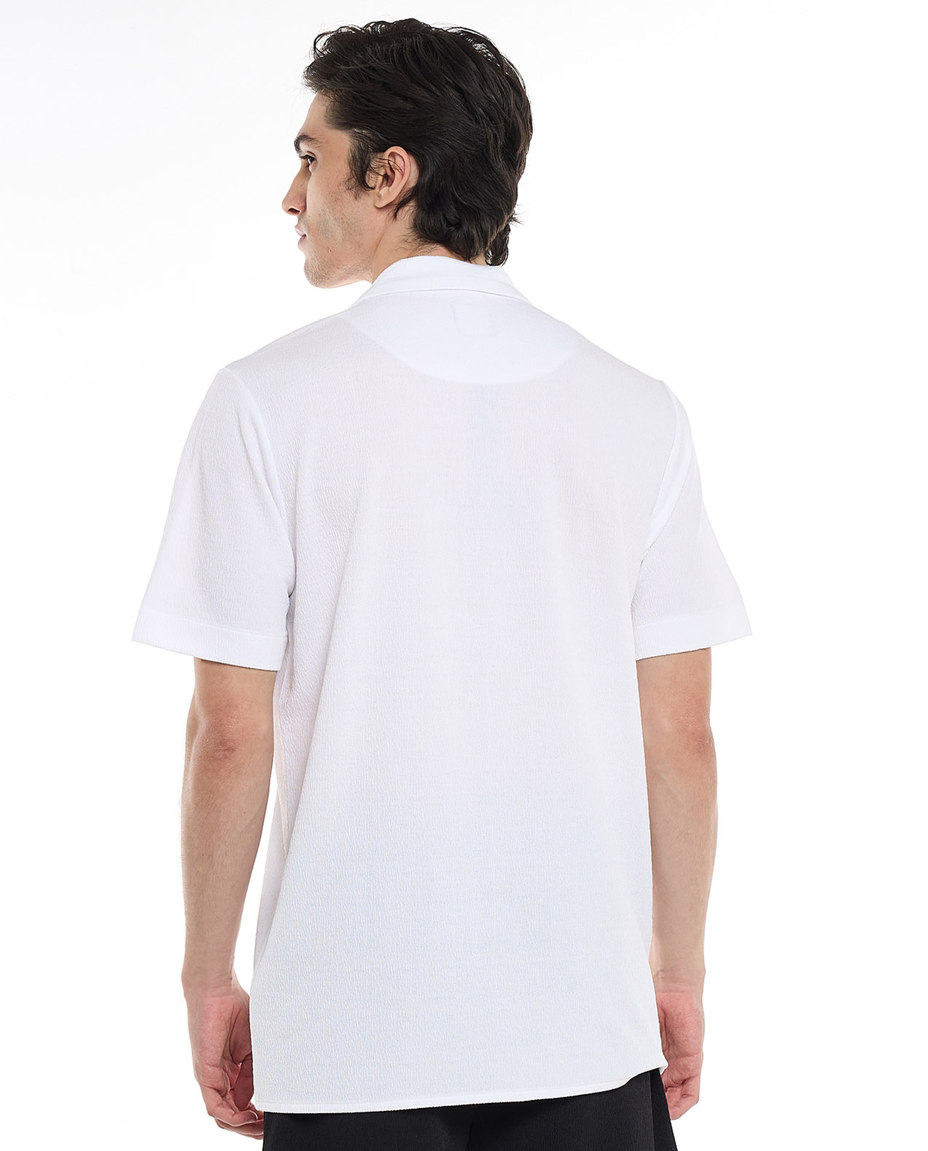 Textured Shirt with Revere Collar and Short Sleeves