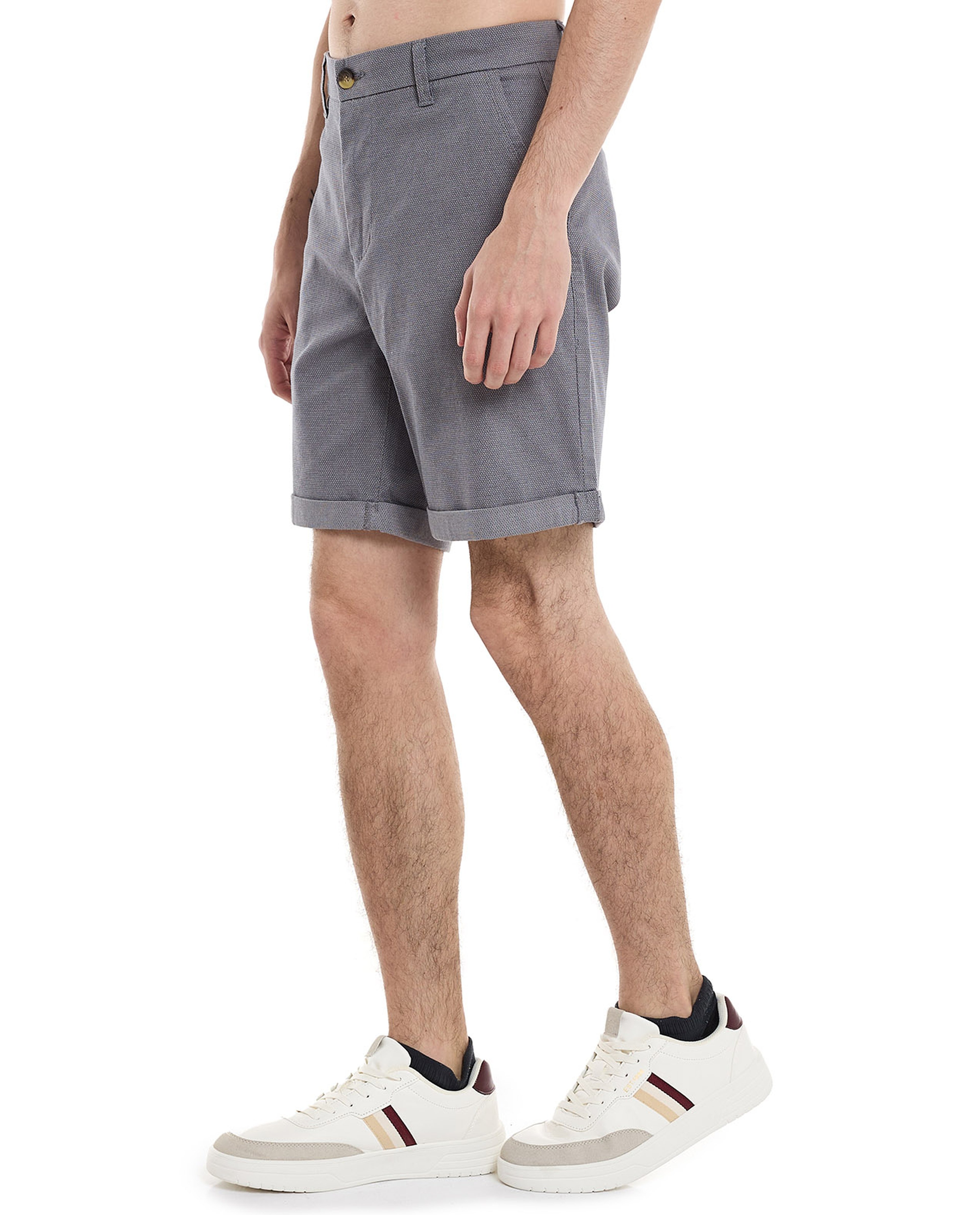 Textured Shorts with Button Closure
