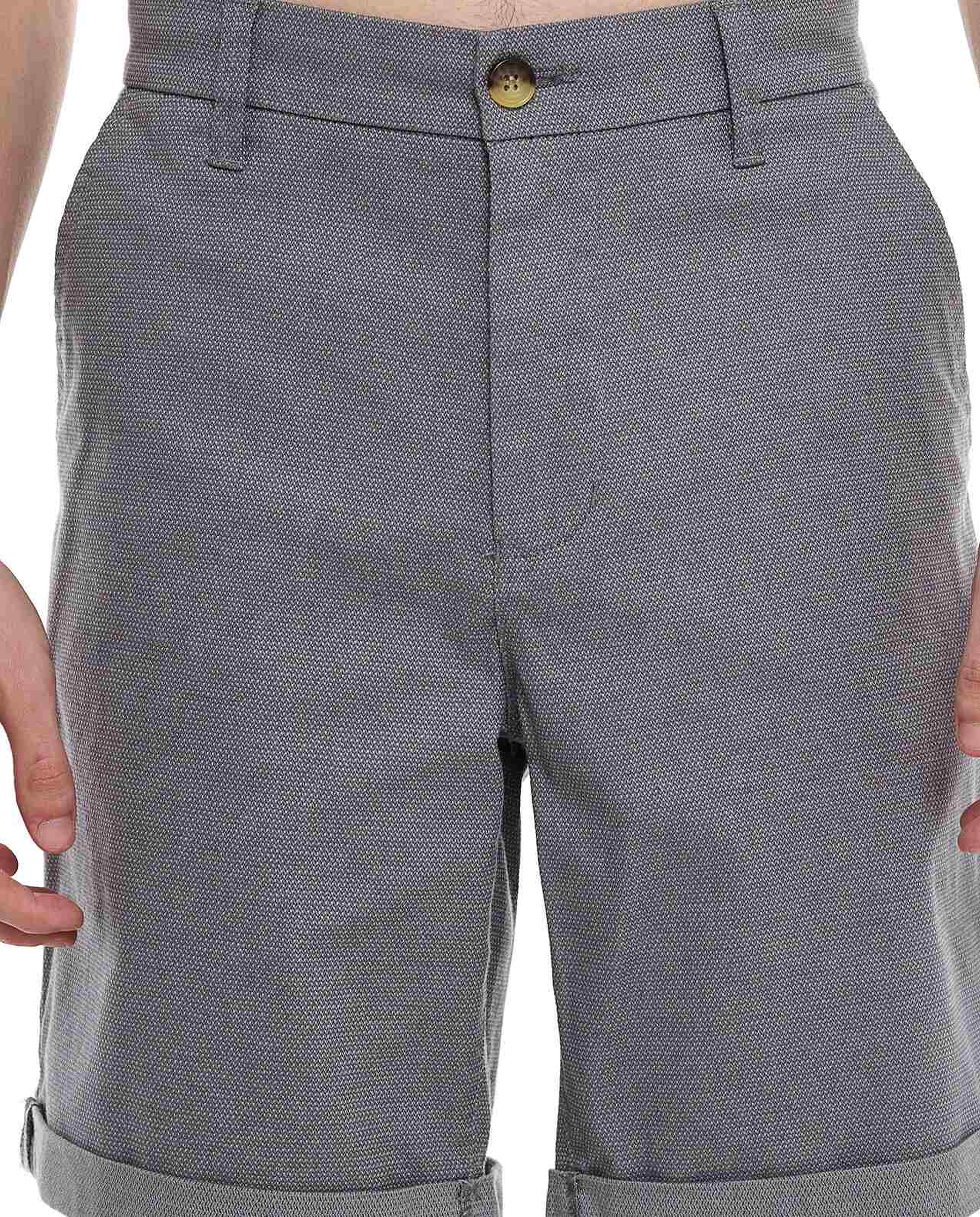 Textured Shorts with Button Closure