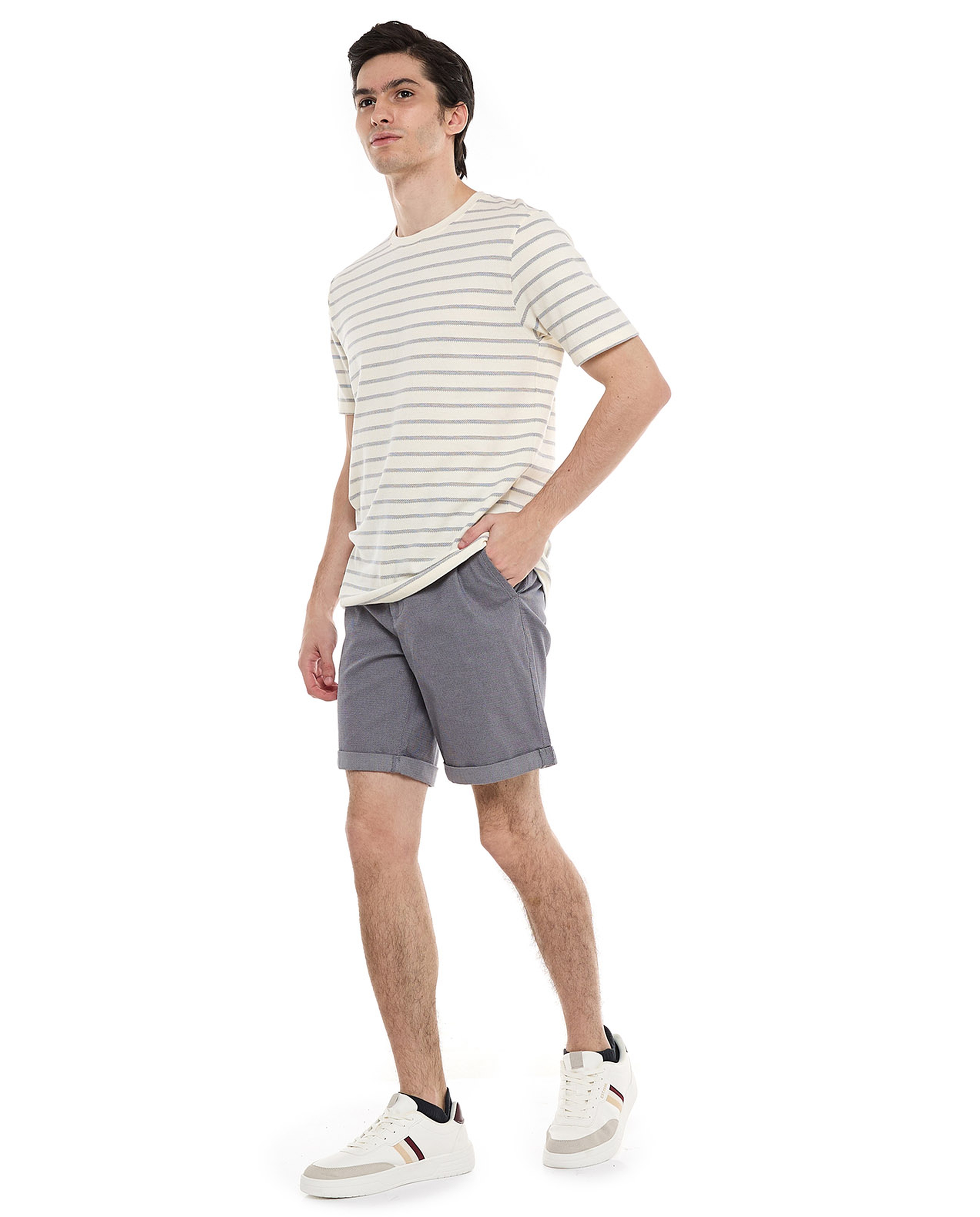 Textured Shorts with Button Closure