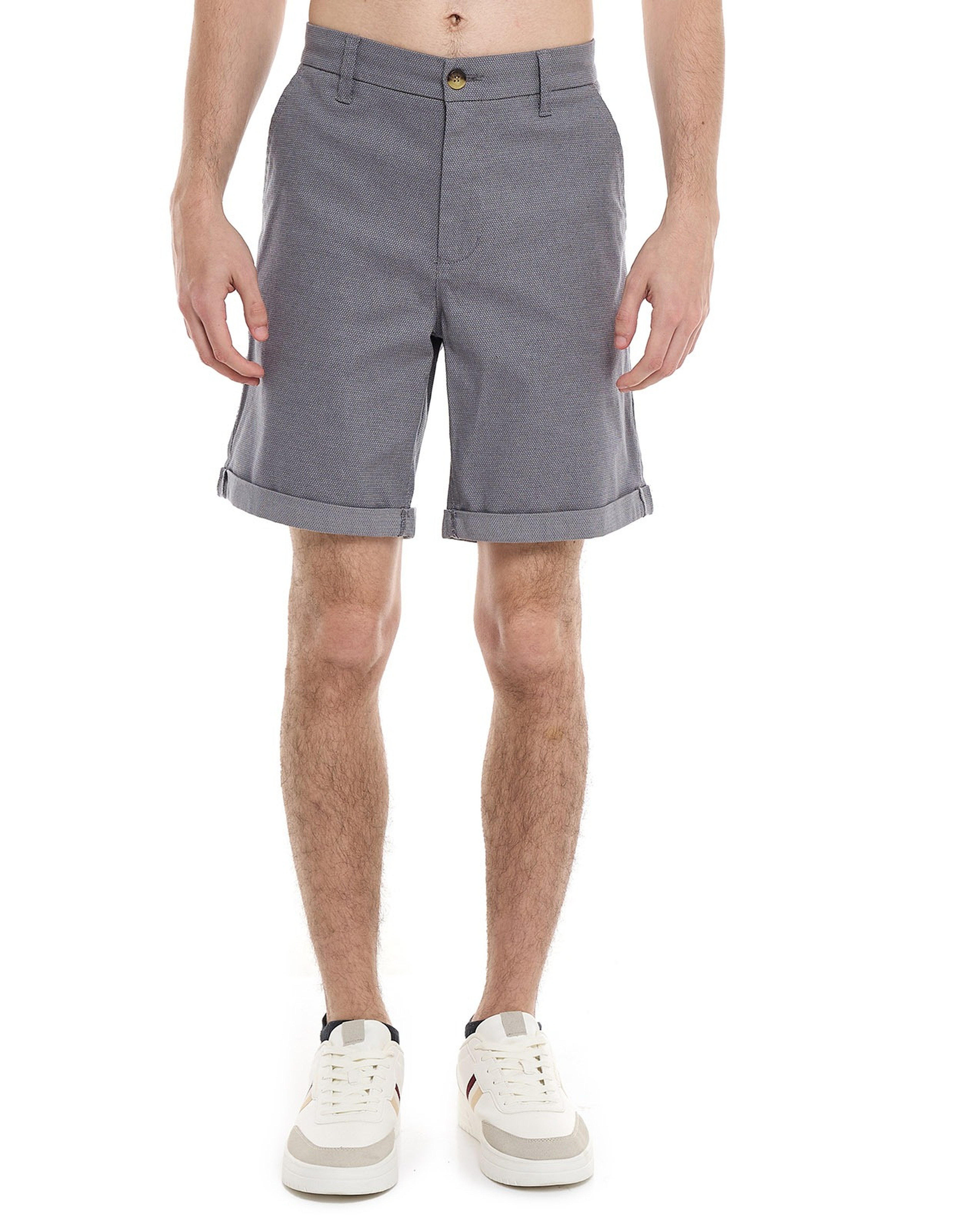 Textured Shorts with Button Closure