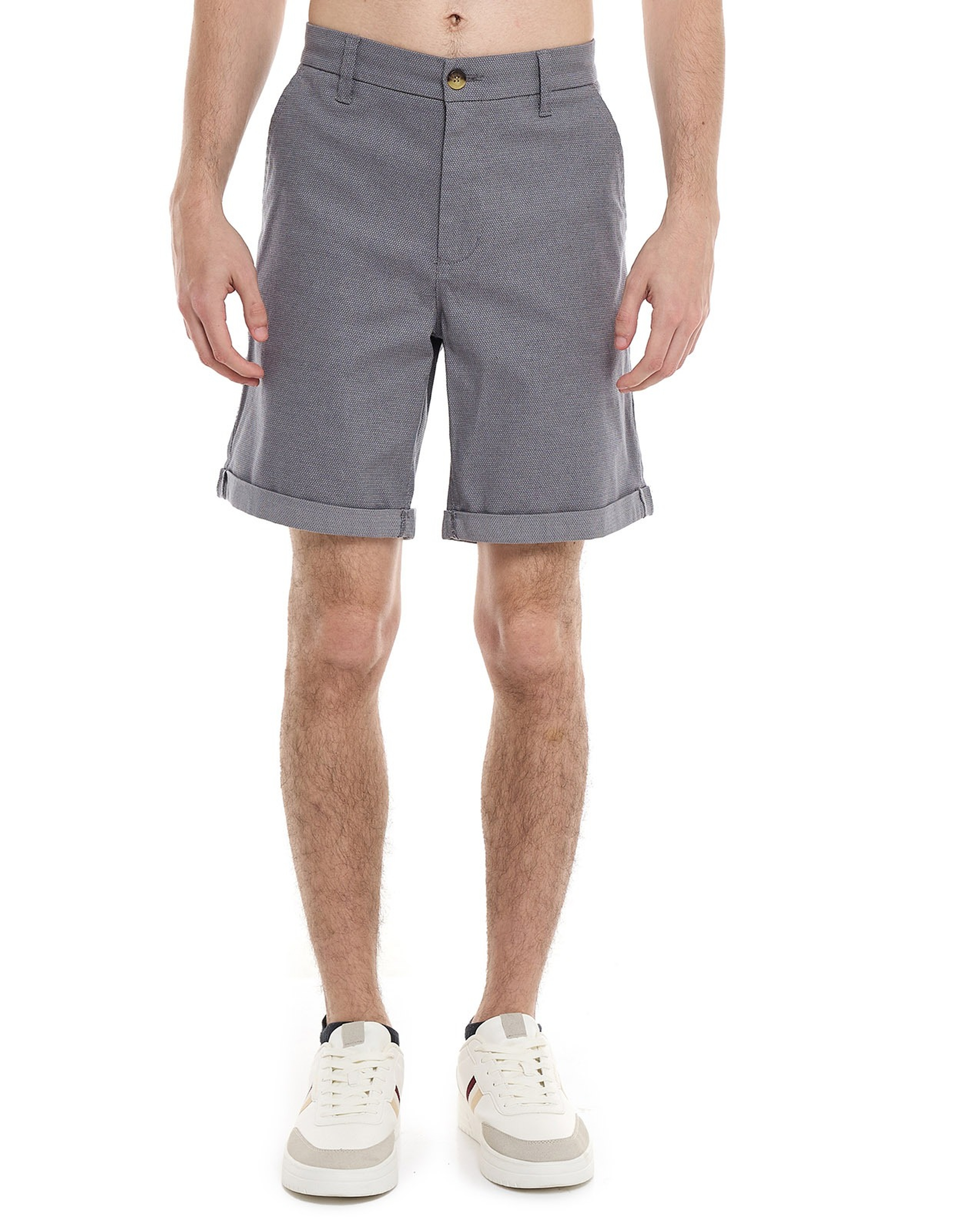 Textured Shorts with Button Closure