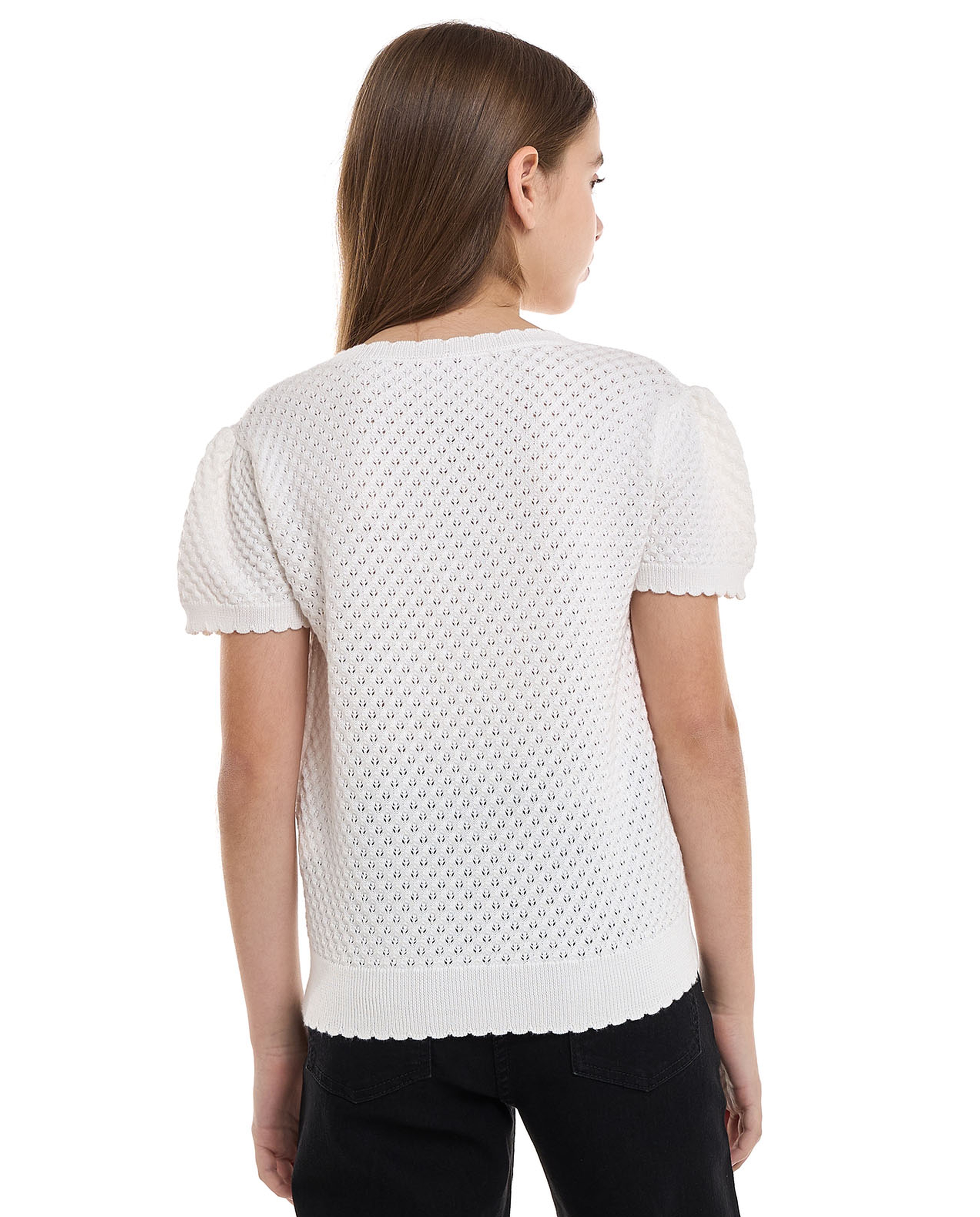 Knitted Top With Crew Neck And Short Sleeves