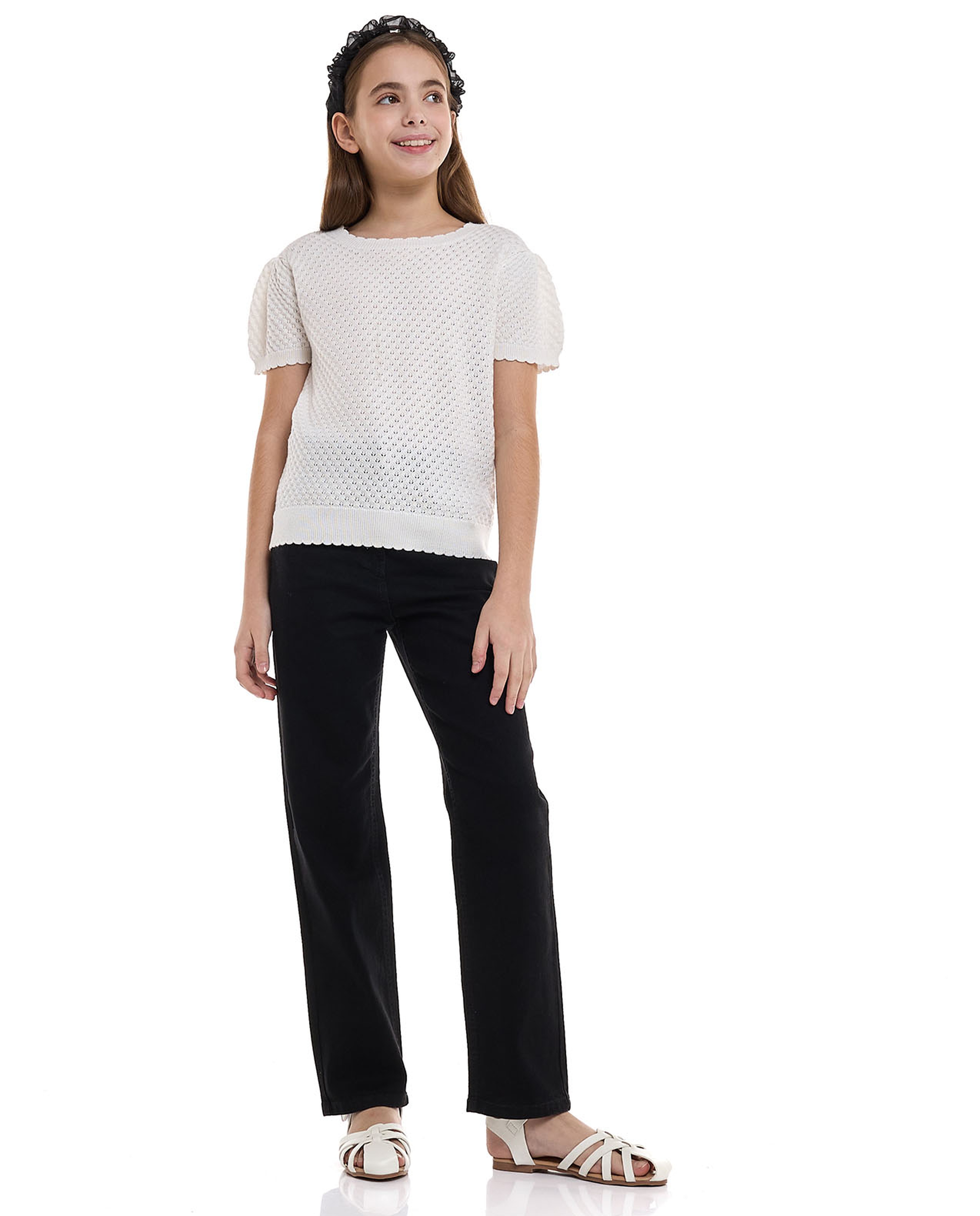 Knitted Top With Crew Neck And Short Sleeves