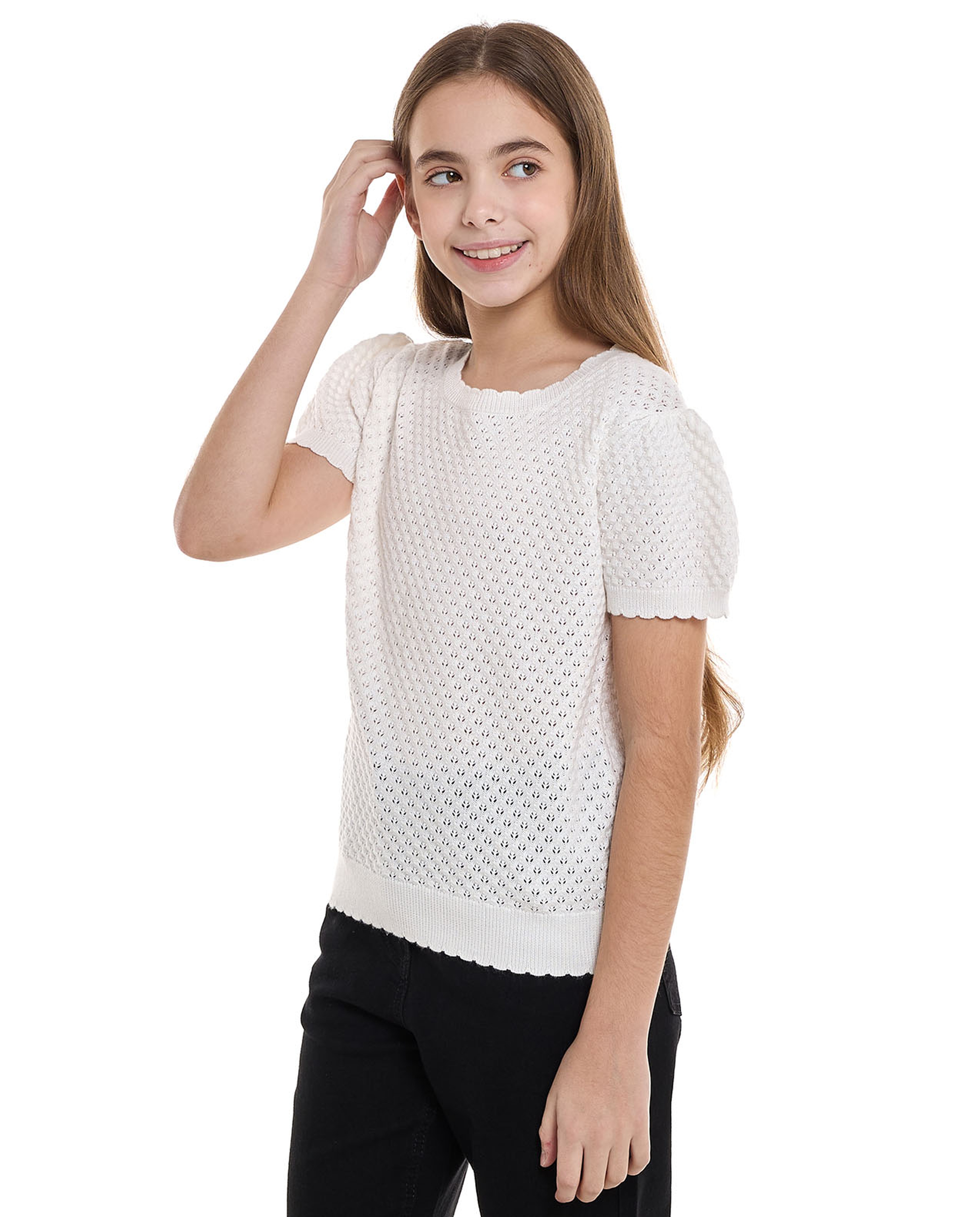 Knitted Top With Crew Neck And Short Sleeves