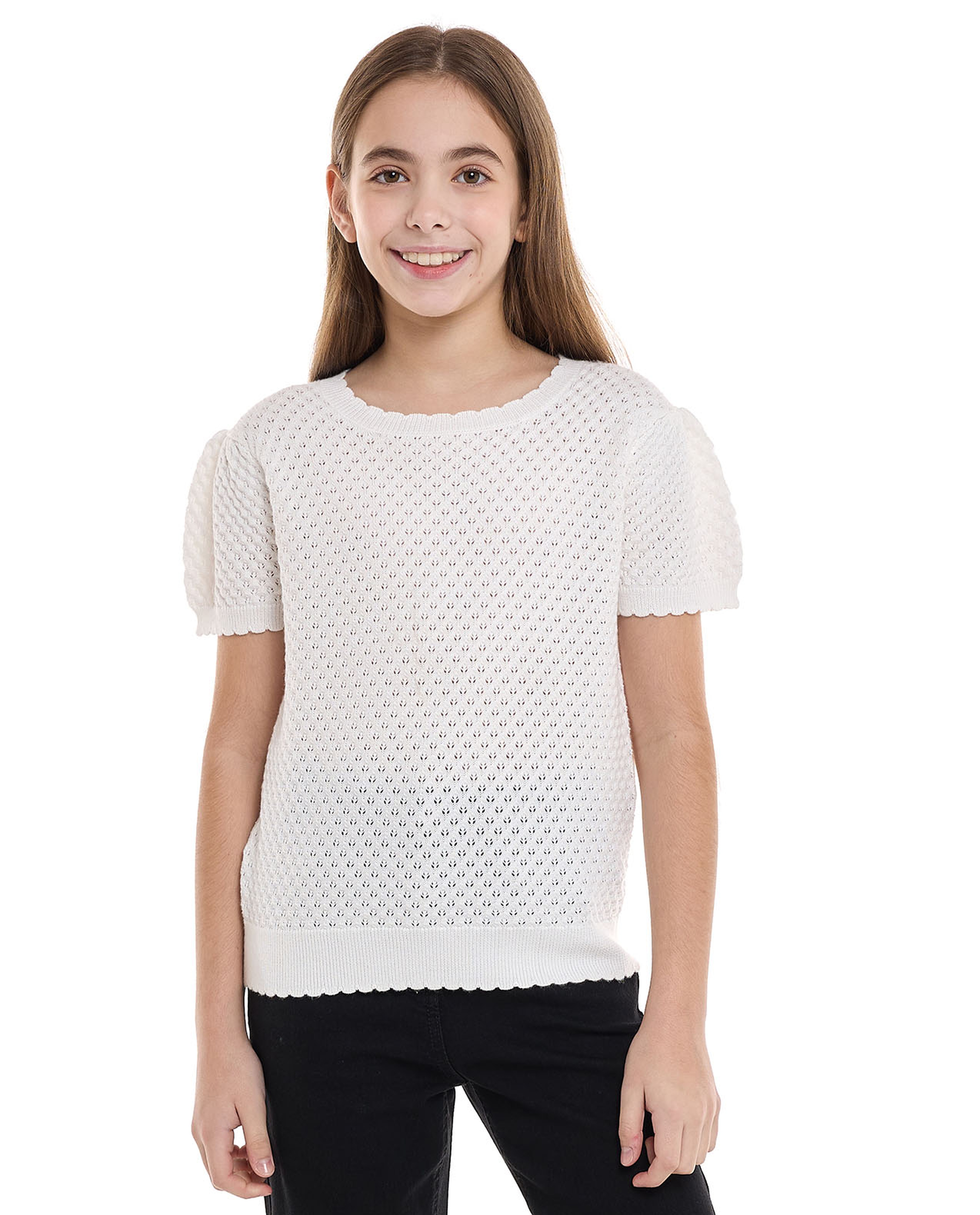 Knitted Top With Crew Neck And Short Sleeves