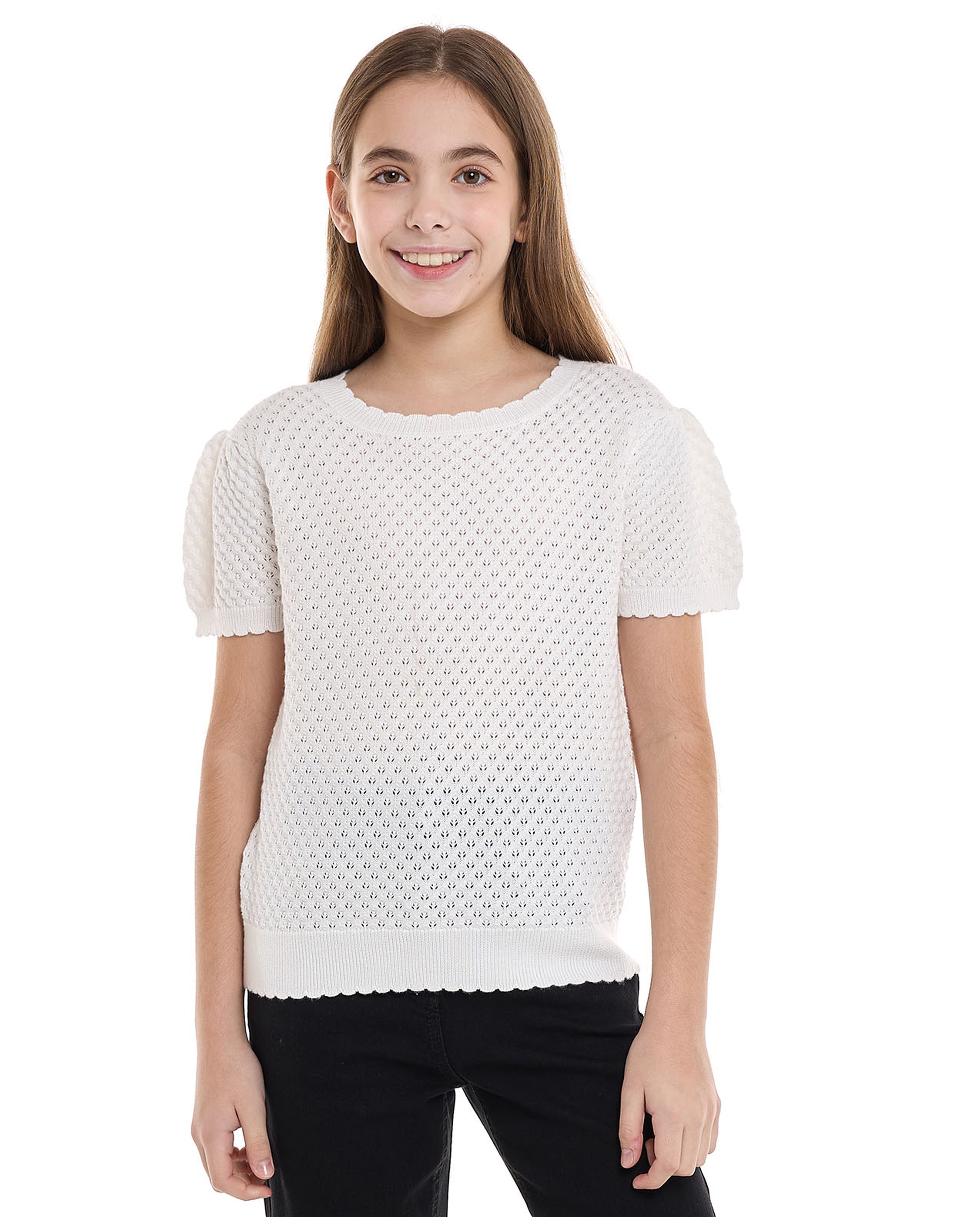 Knitted Top With Crew Neck And Short Sleeves