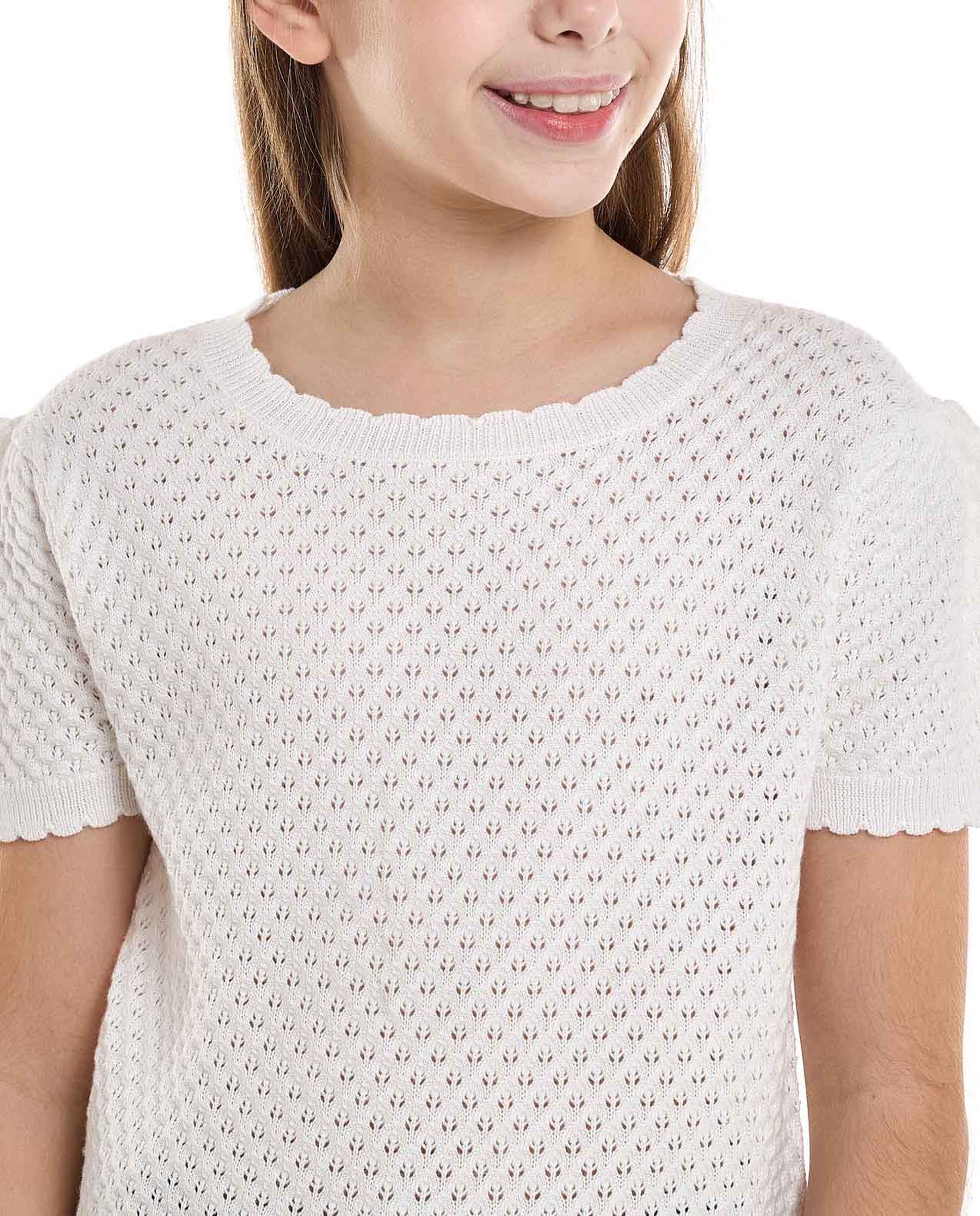 Knitted Top With Crew Neck And Short Sleeves