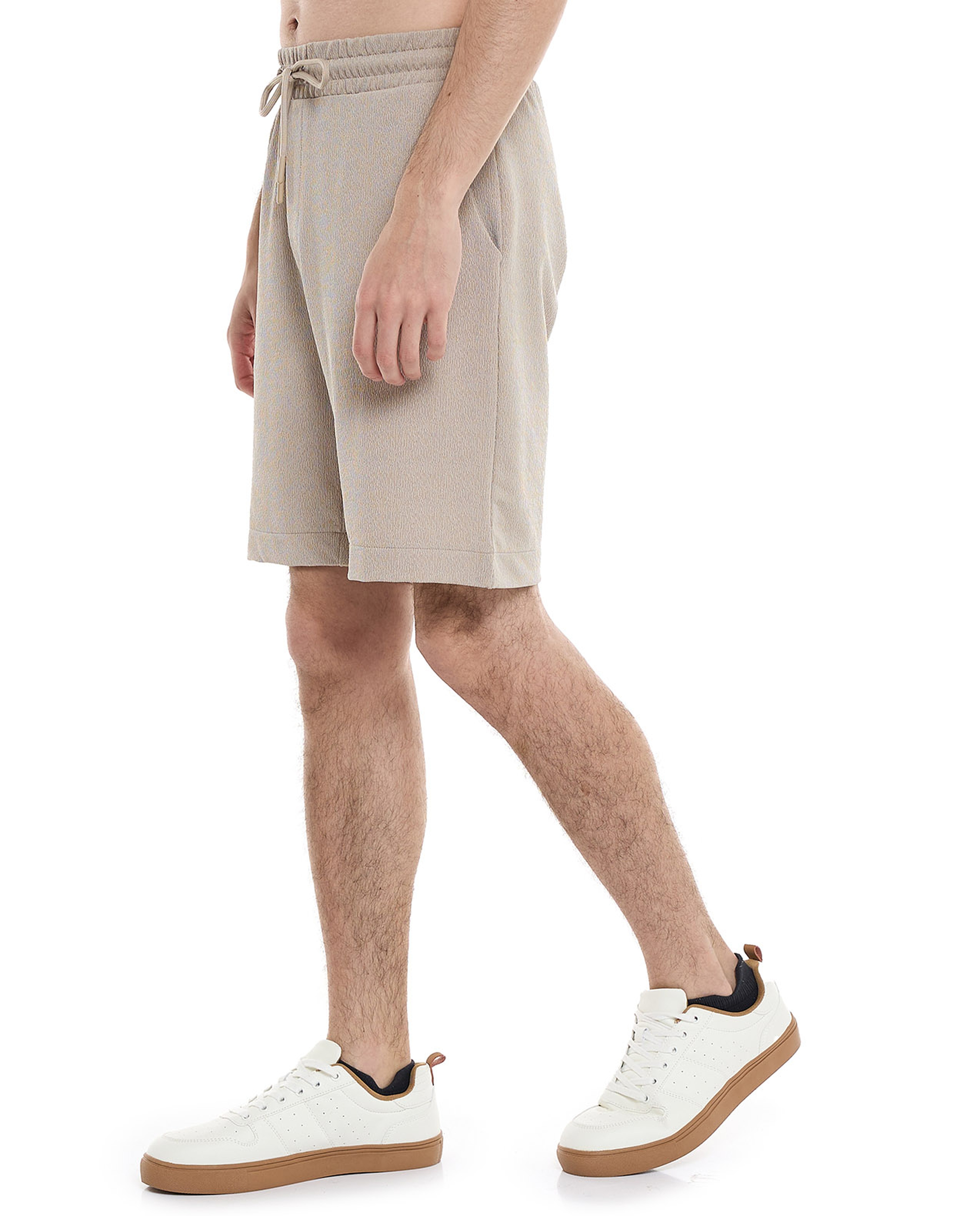 Textured Shorts with Drawstring Closure
