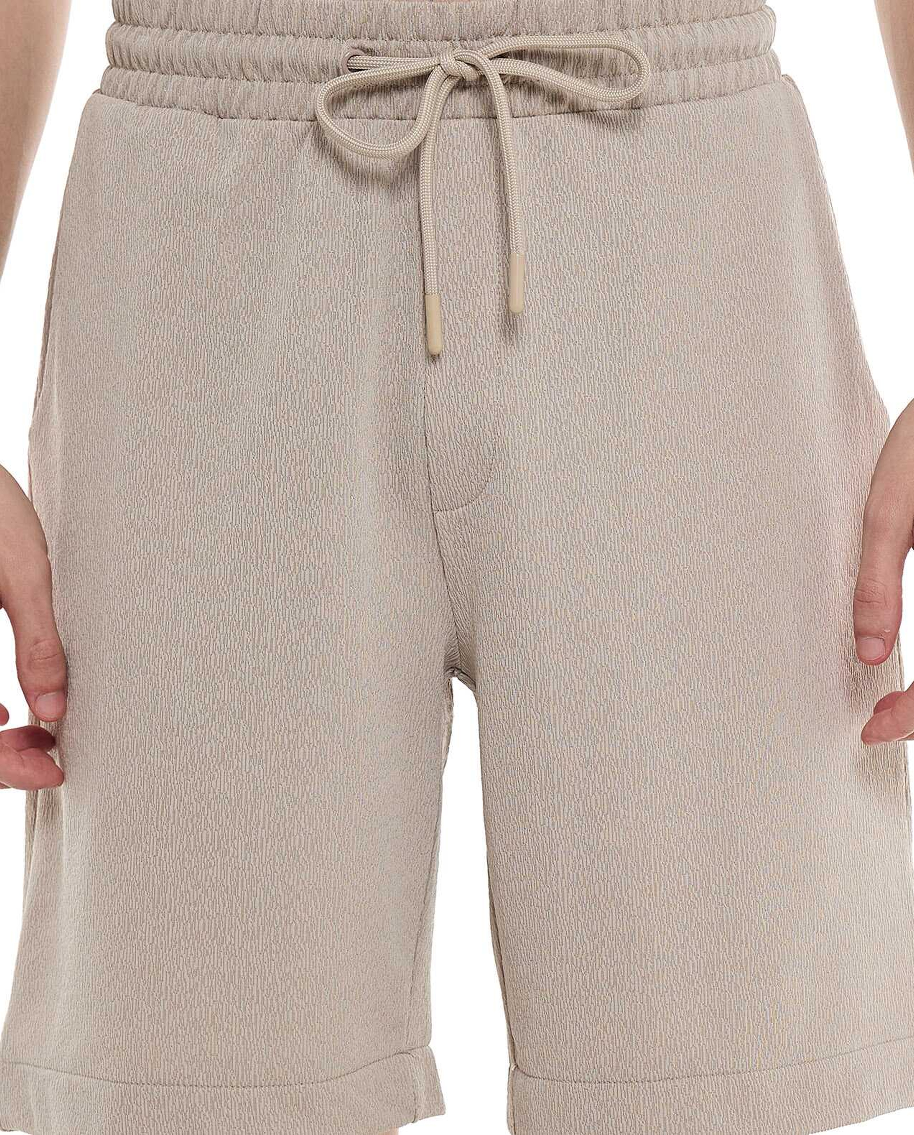 Textured Shorts with Drawstring Closure