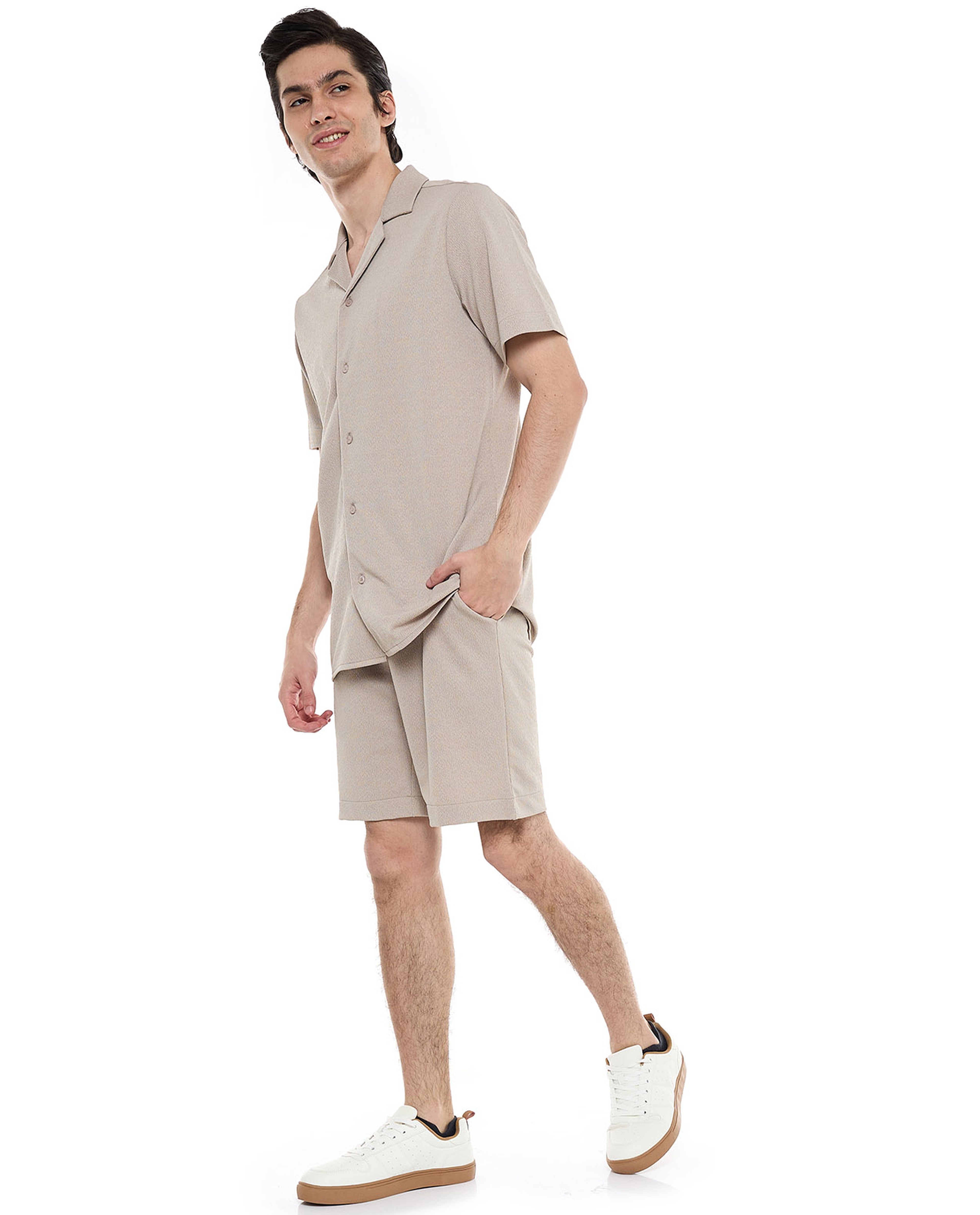 Textured Shorts with Drawstring Closure