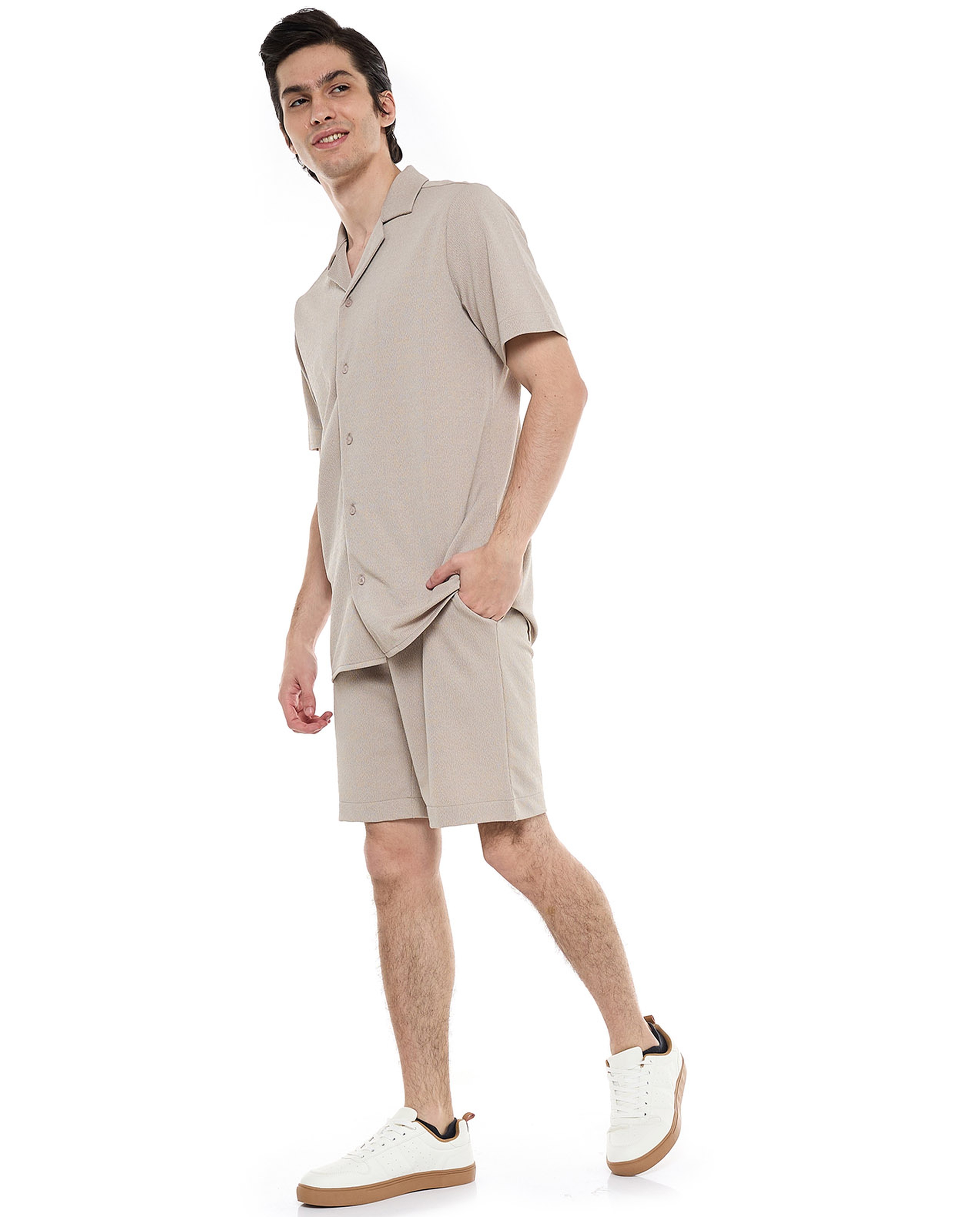 Textured Shorts with Drawstring Closure