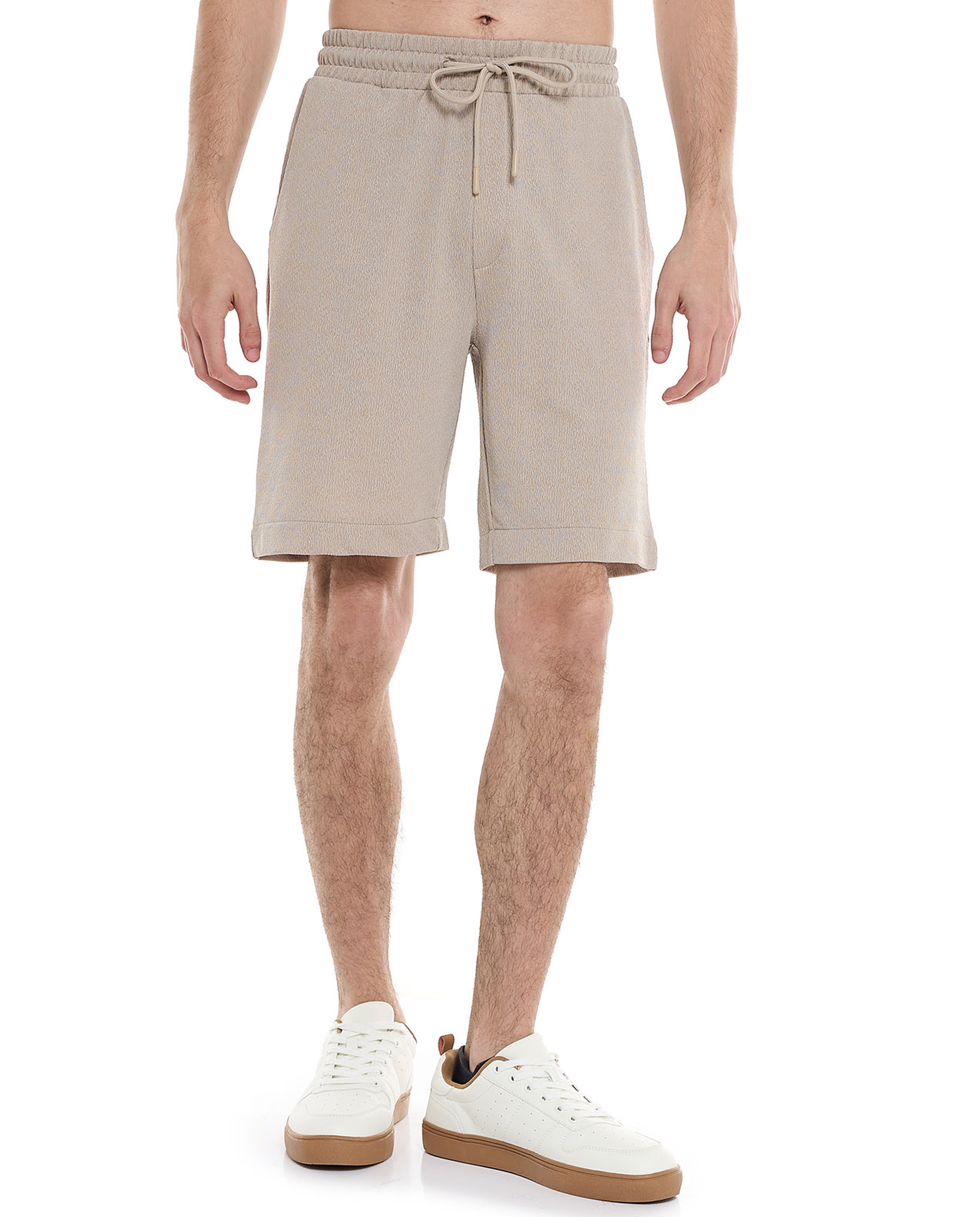 Textured Shorts with Drawstring Closure