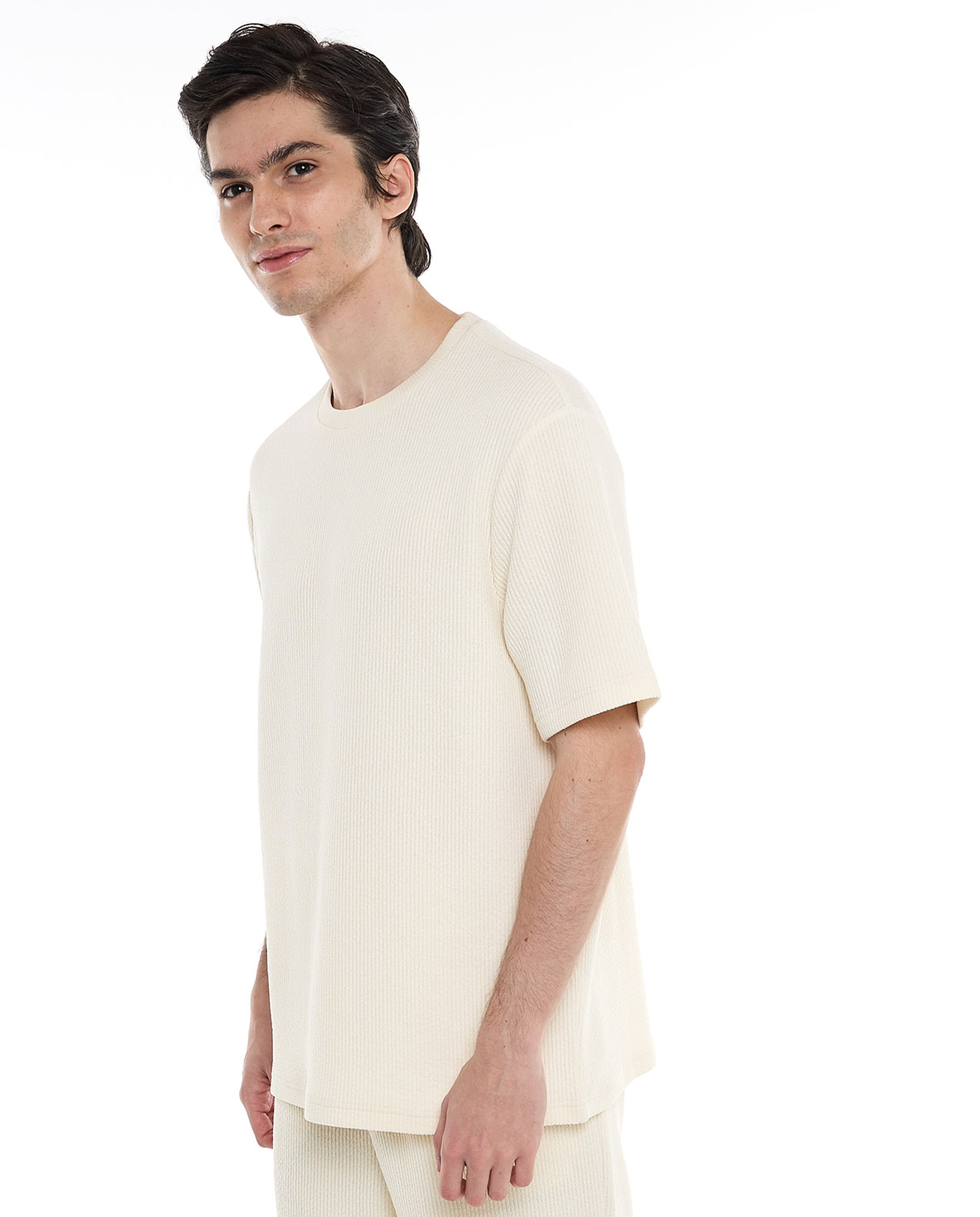 Ribbed T-Shirt with Crew Neck and Short Sleeves