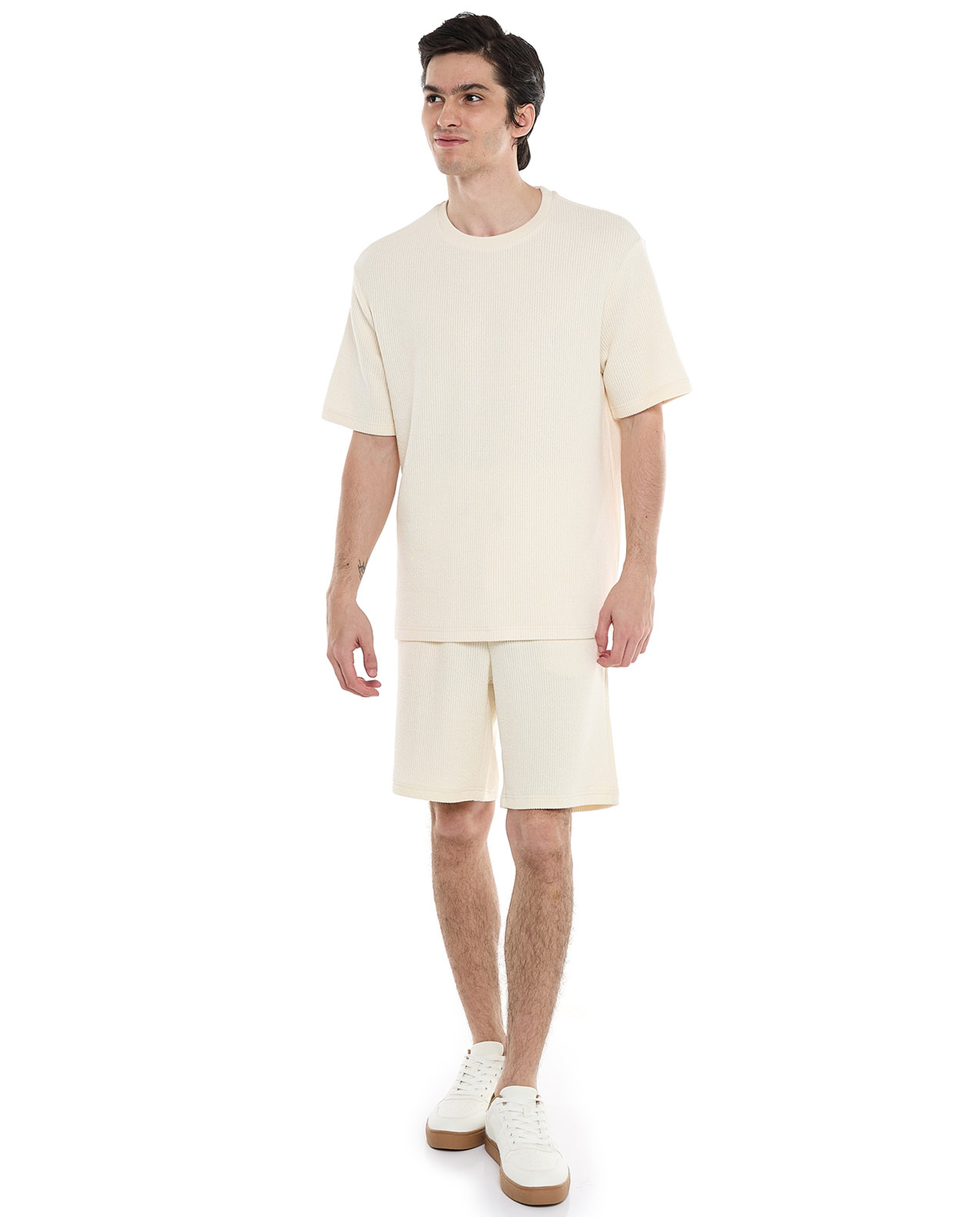 Ribbed T-Shirt with Crew Neck and Short Sleeves