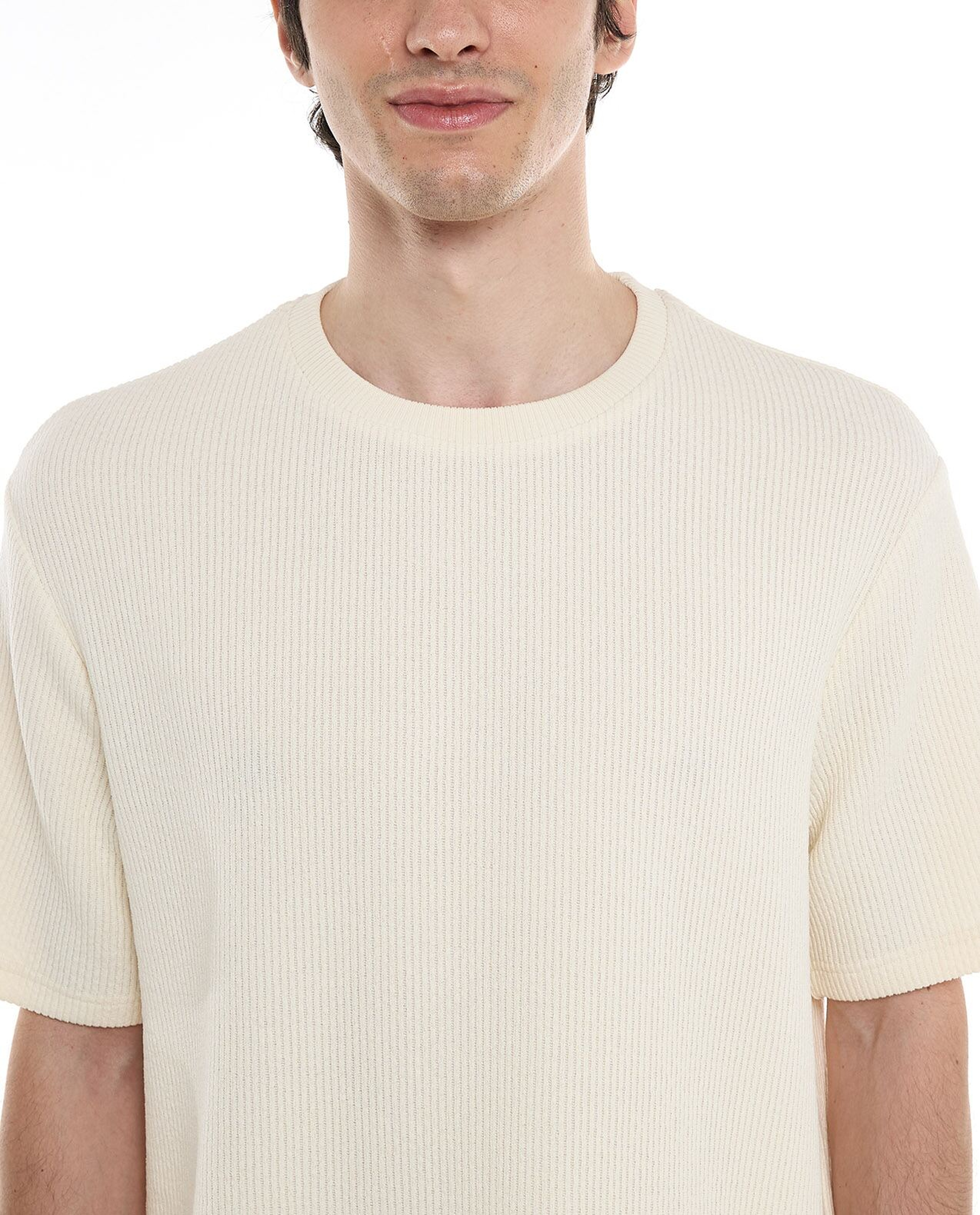 Ribbed T-Shirt with Crew Neck and Short Sleeves