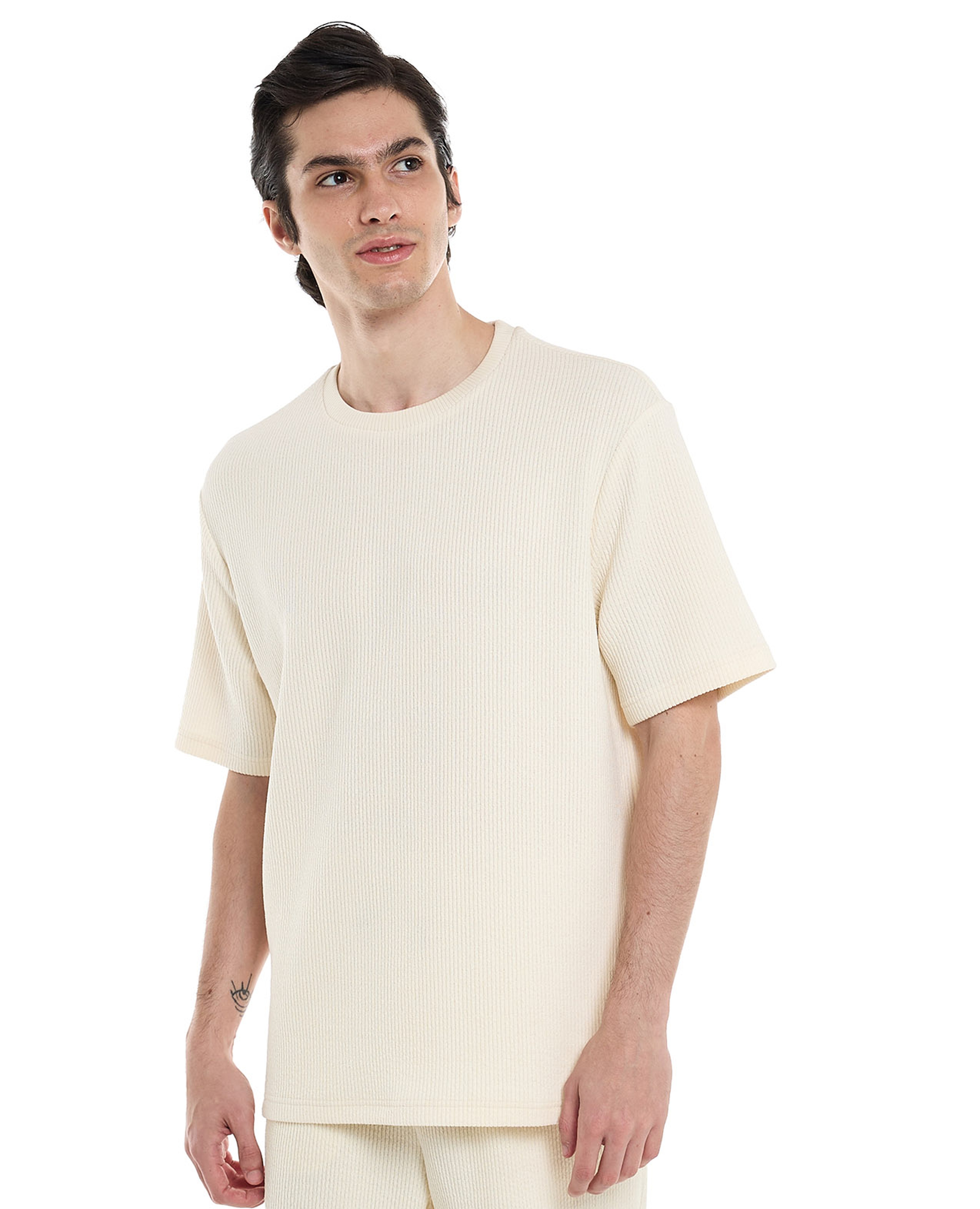 Ribbed T-Shirt with Crew Neck and Short Sleeves