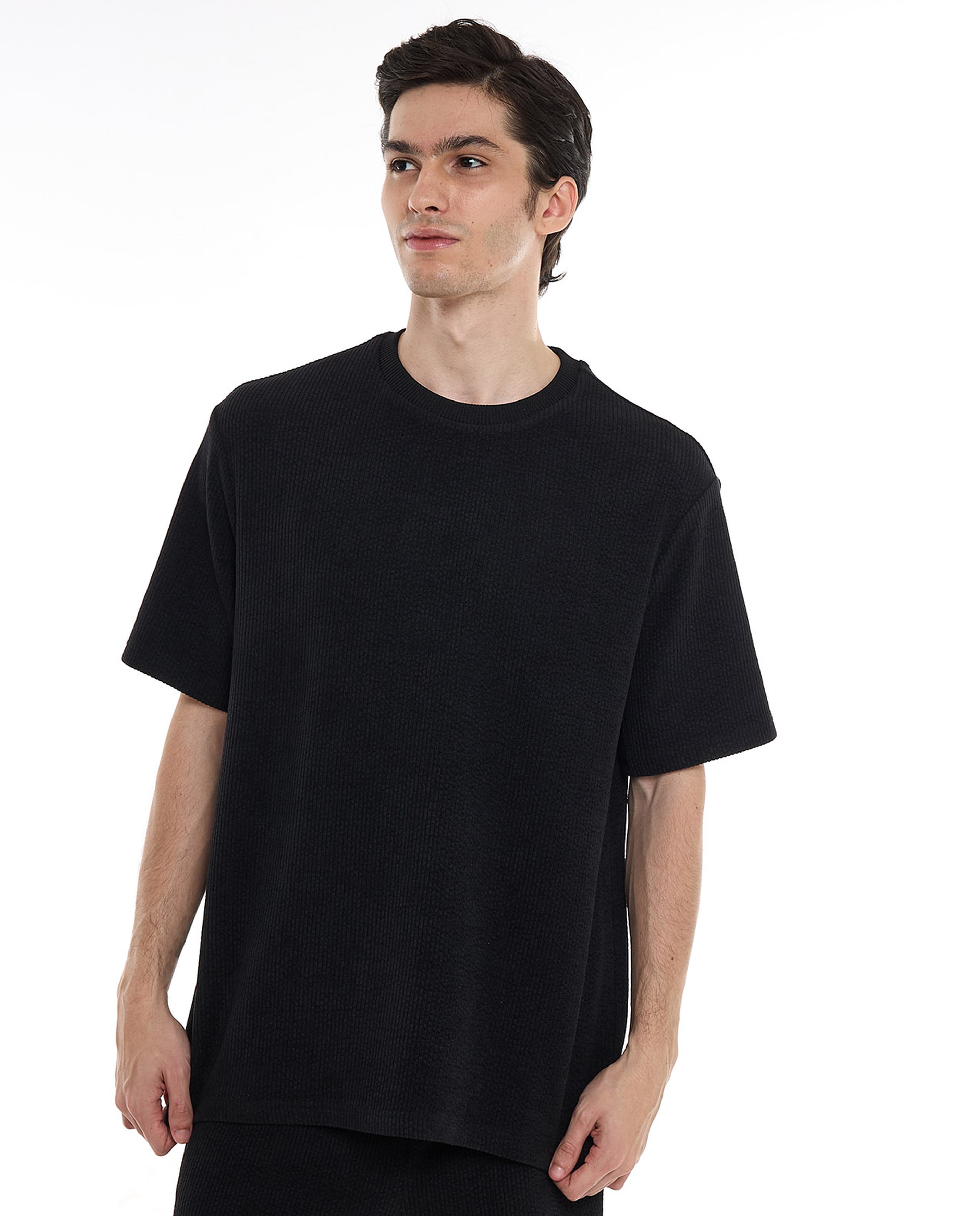 Ribbed T-Shirt with Crew Neck and Short Sleeves