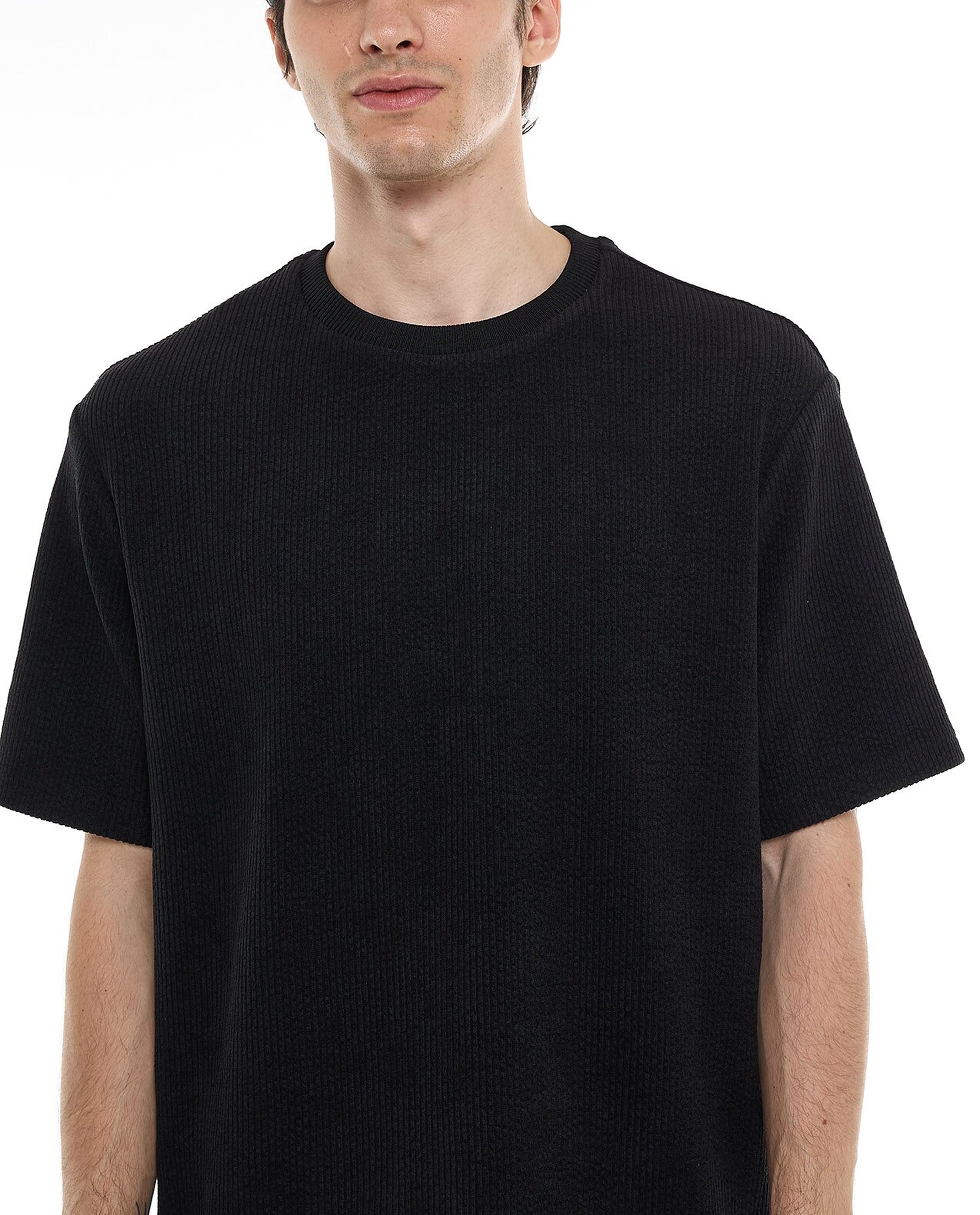 Ribbed T-Shirt with Crew Neck and Short Sleeves