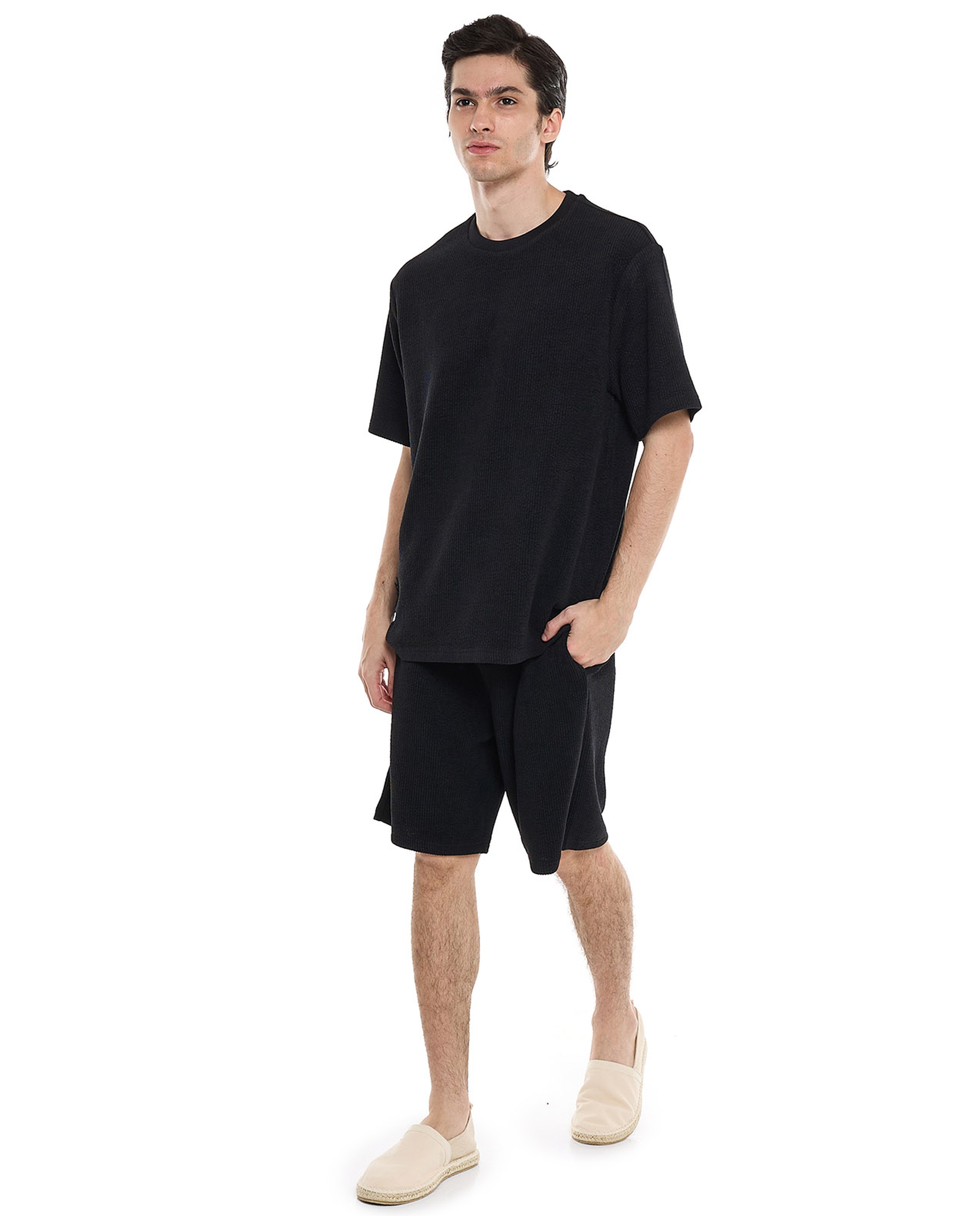 Ribbed T-Shirt with Crew Neck and Short Sleeves