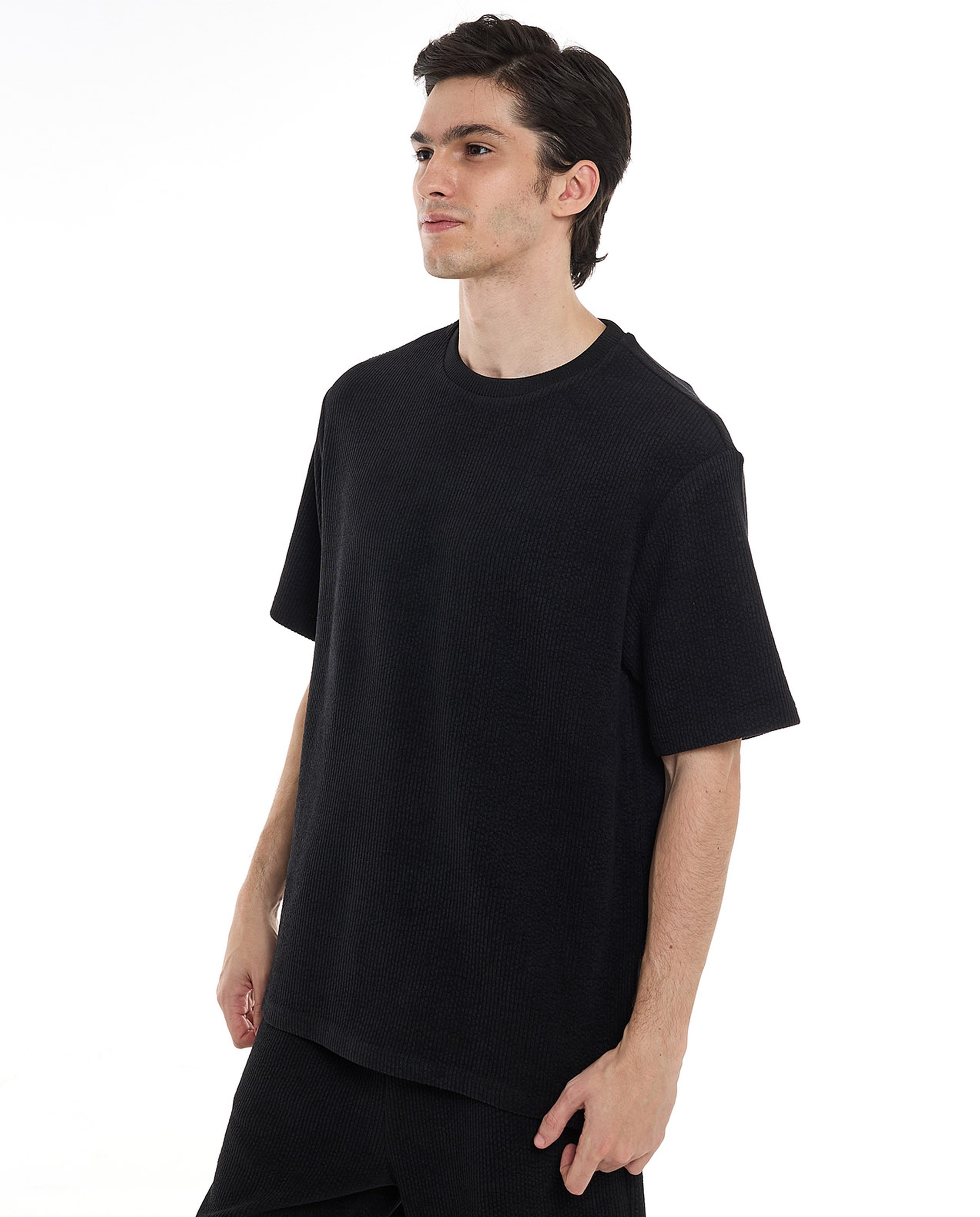 Ribbed T-Shirt with Crew Neck and Short Sleeves