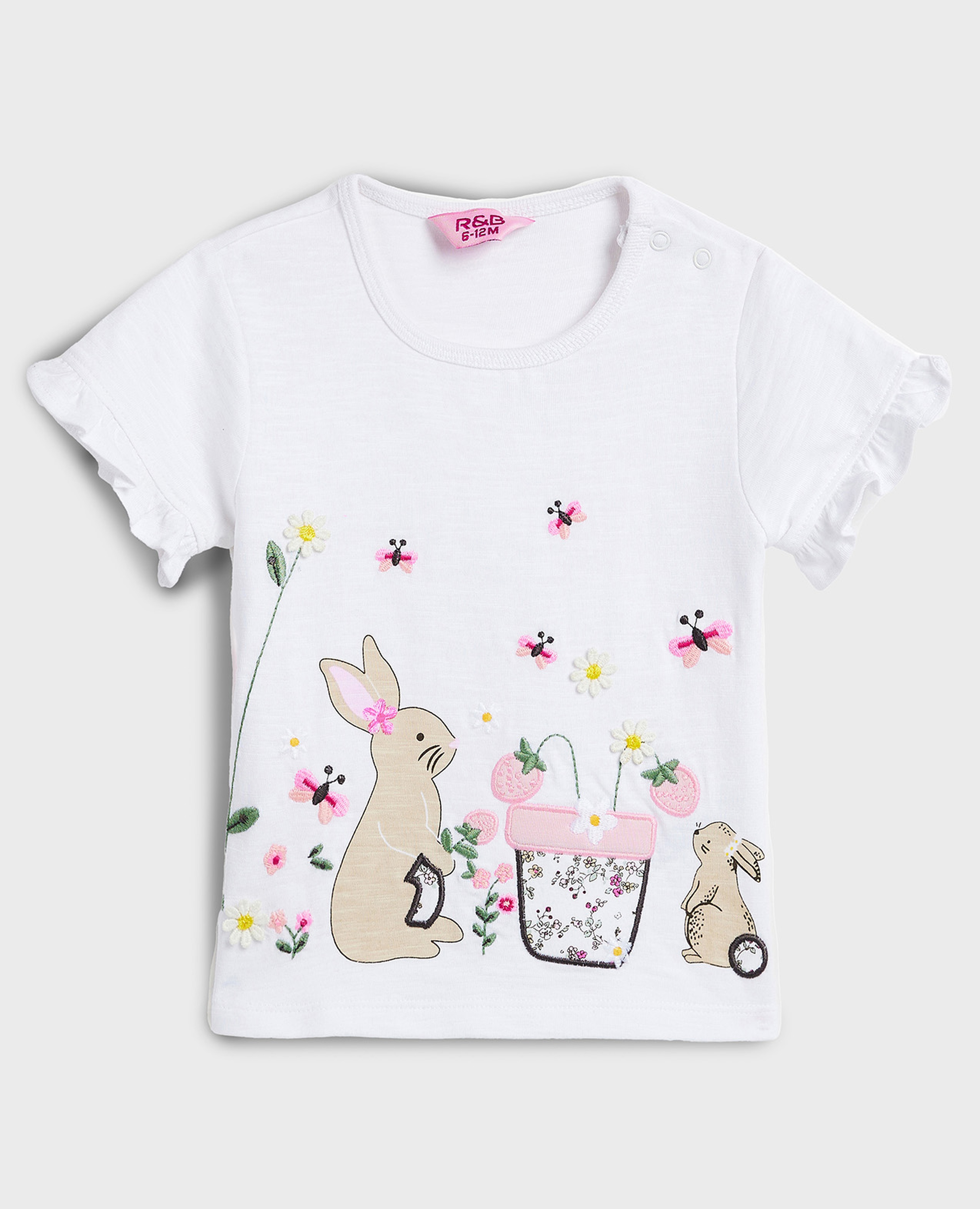 Embroidered Top with Crew Neck and Short Sleeves