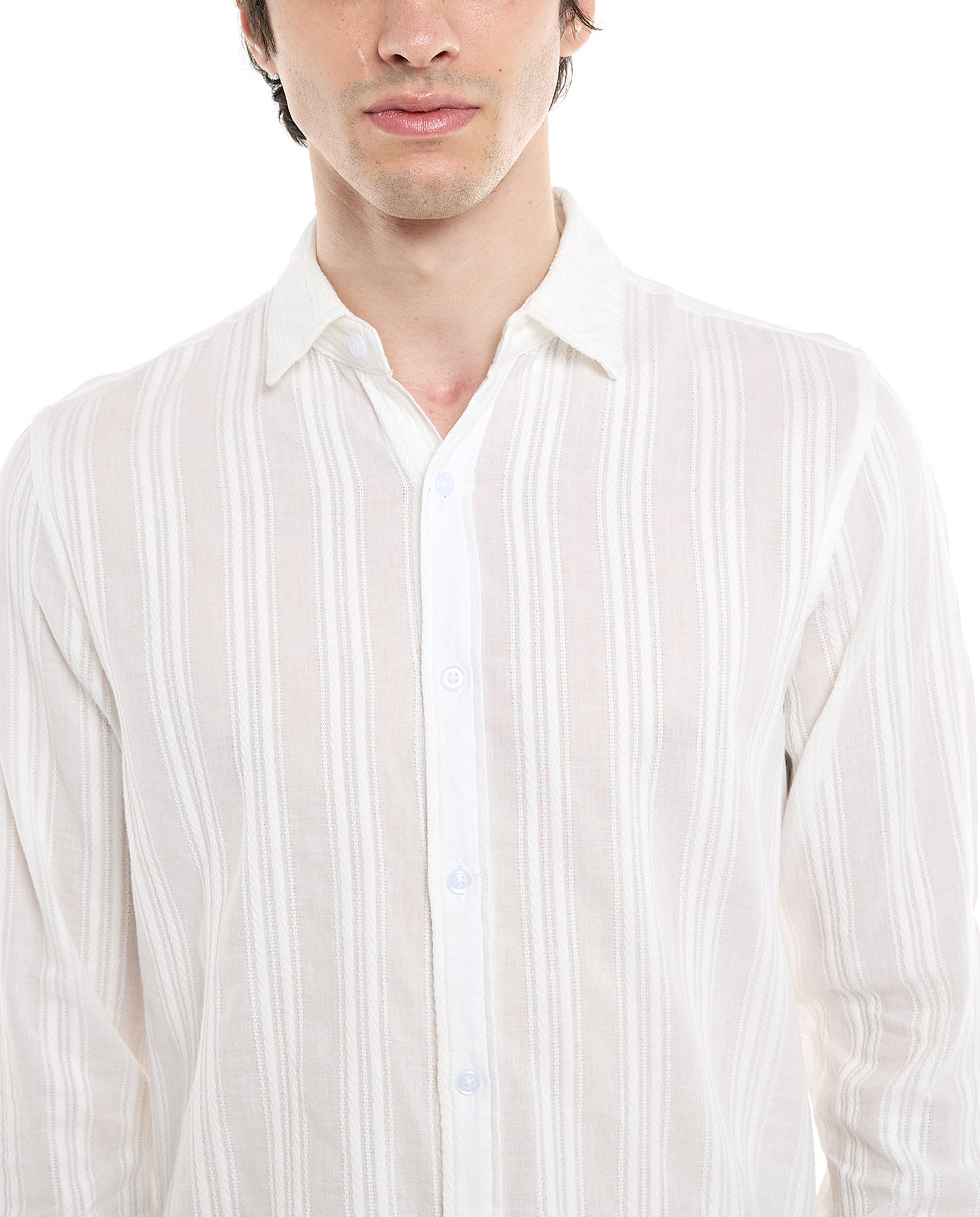 Self Patterned Shirt with Classic Collar and Long Sleeves