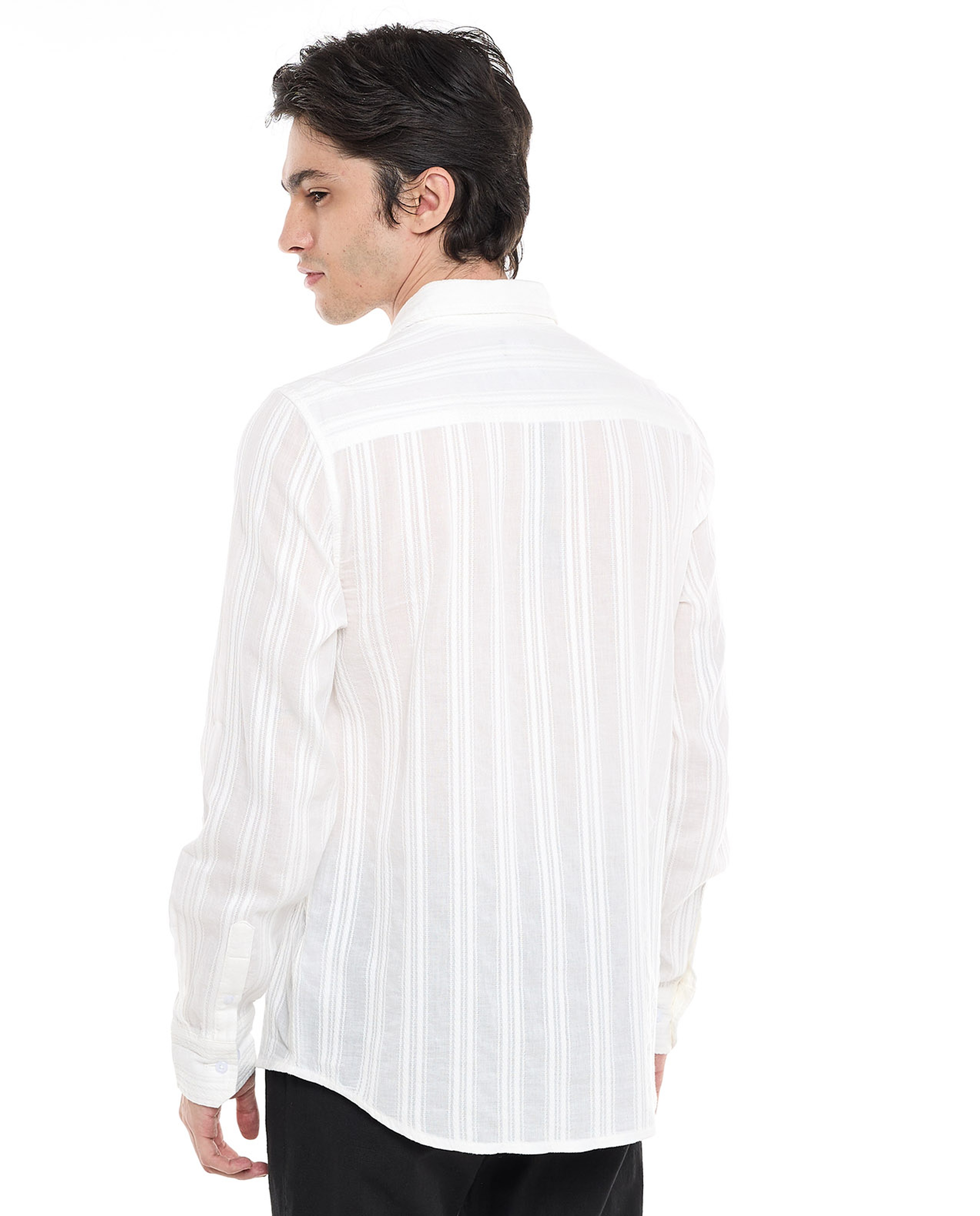 Self Patterned Shirt with Classic Collar and Long Sleeves