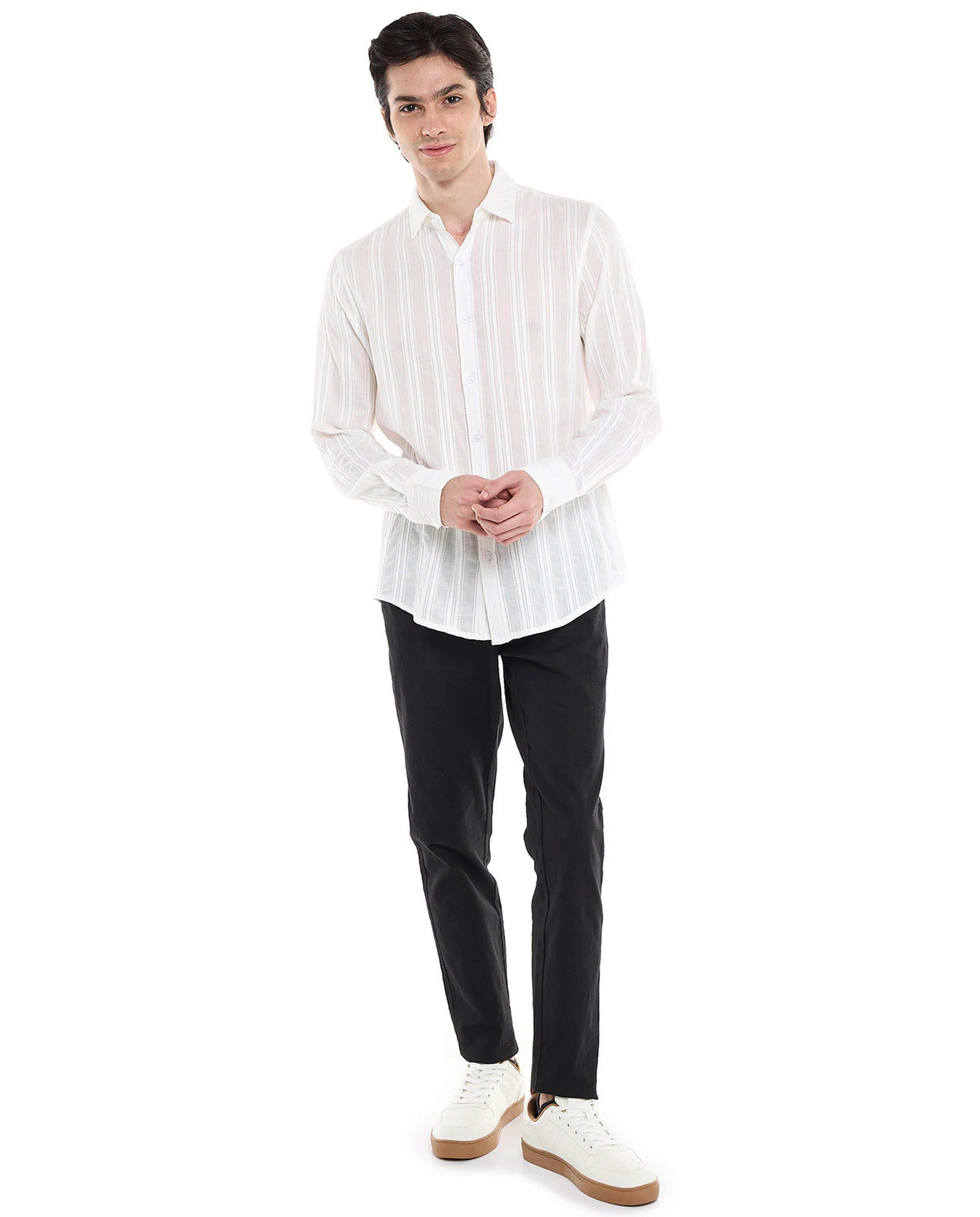 Self Patterned Shirt with Classic Collar and Long Sleeves