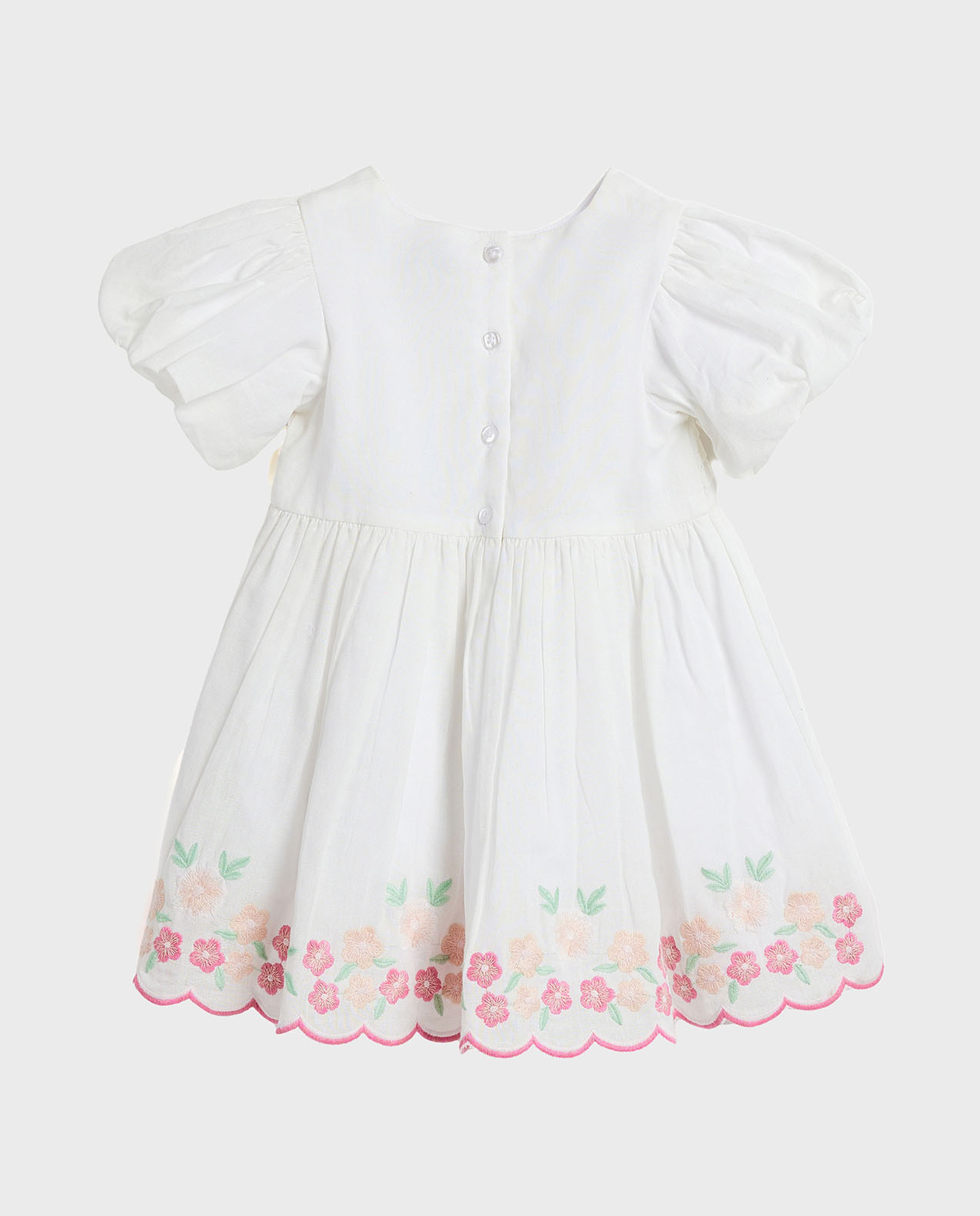 Embroidered Fit and Flare Dress with Balloon Sleeves