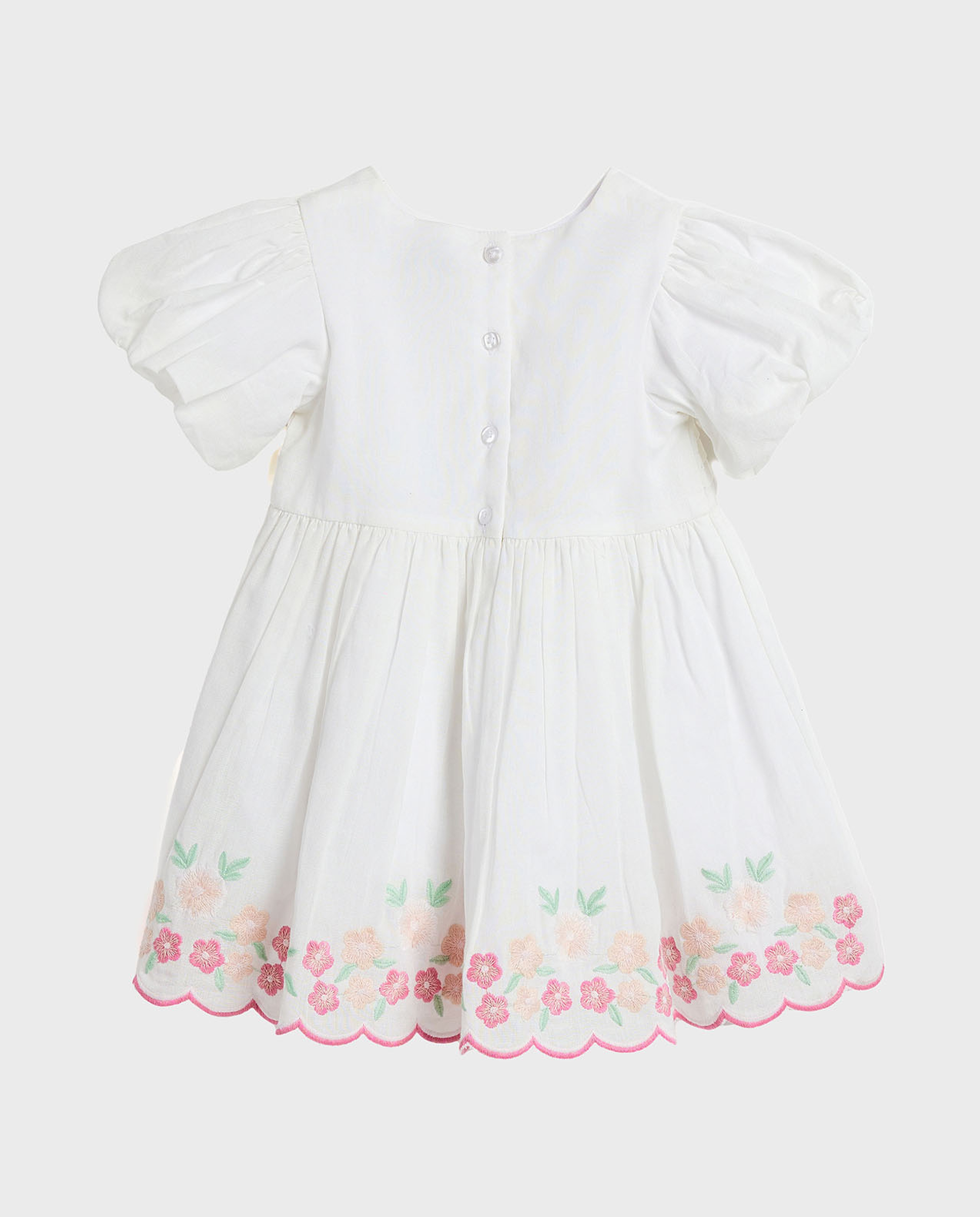 Embroidered Fit and Flare Dress with Balloon Sleeves