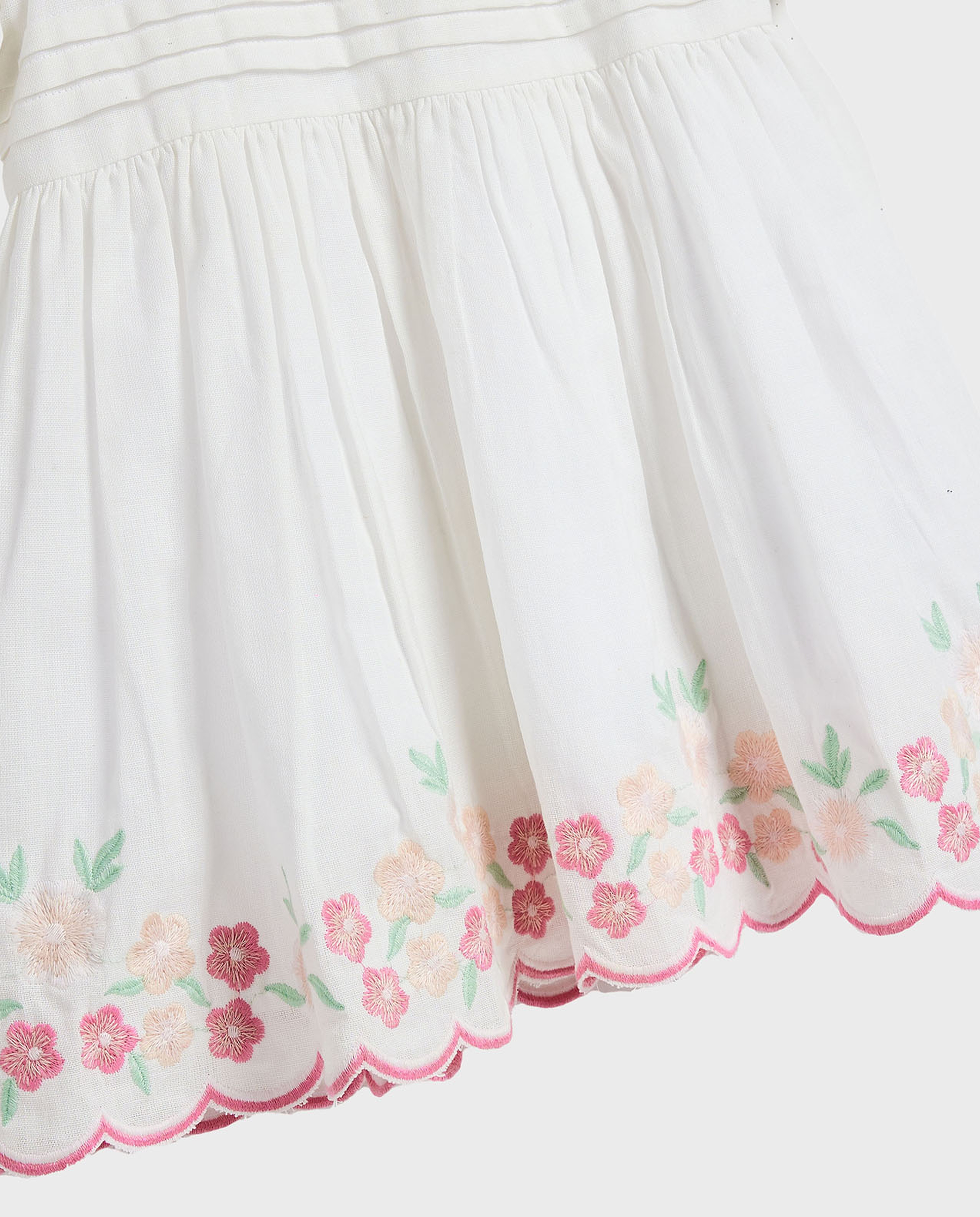 Embroidered Fit and Flare Dress with Balloon Sleeves