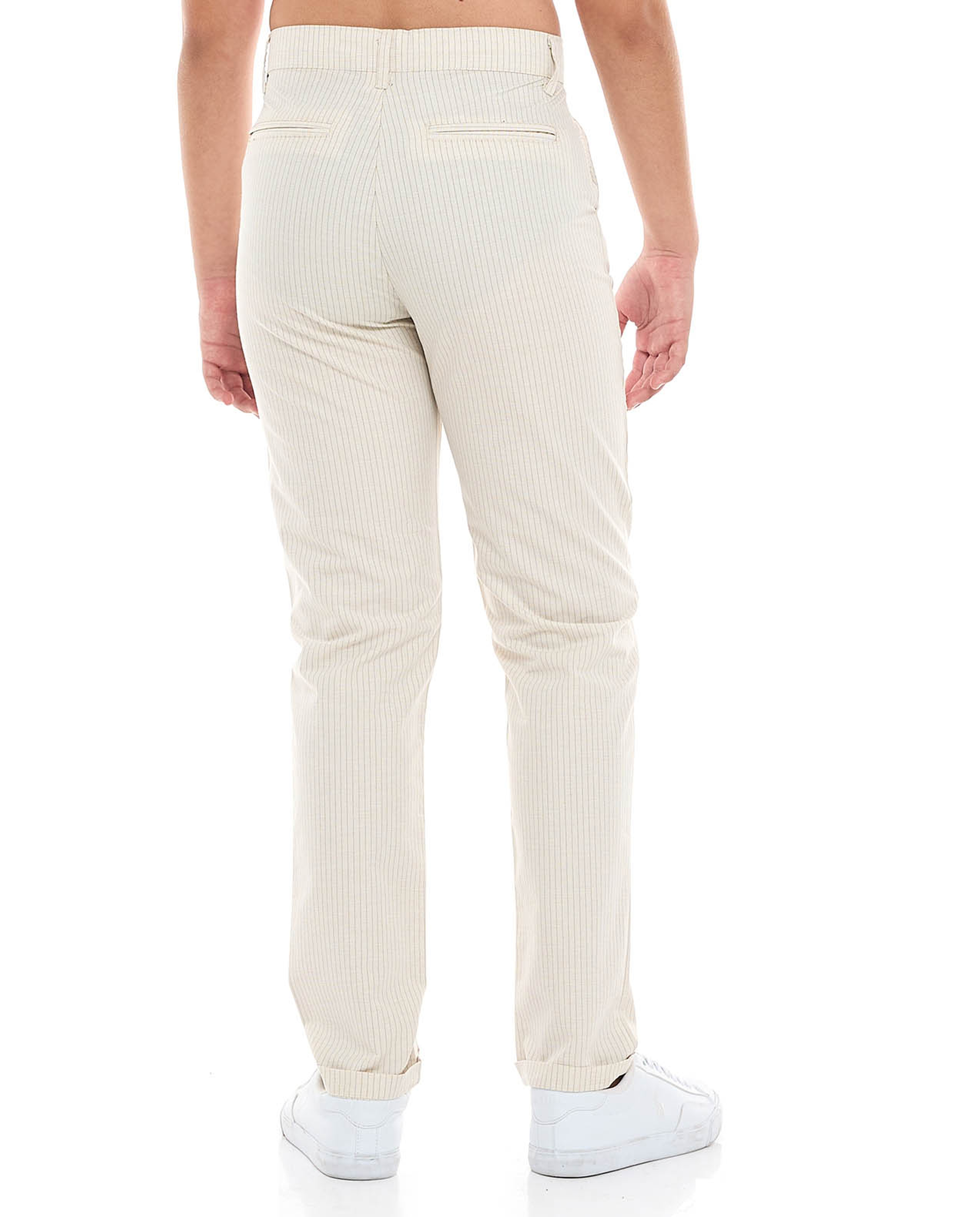 Striped Slim Fit Pants with Button Closure