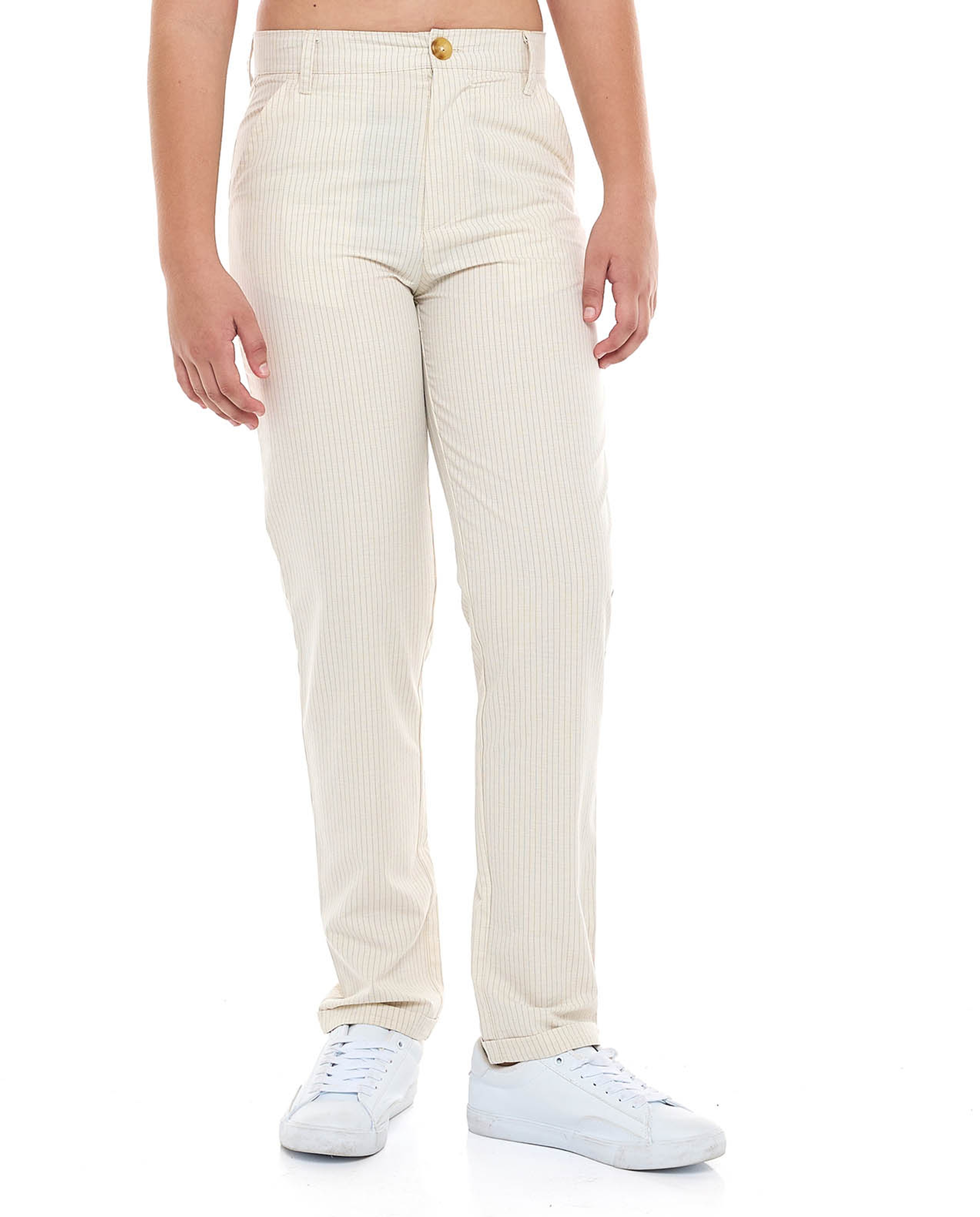 Striped Slim Fit Pants with Button Closure