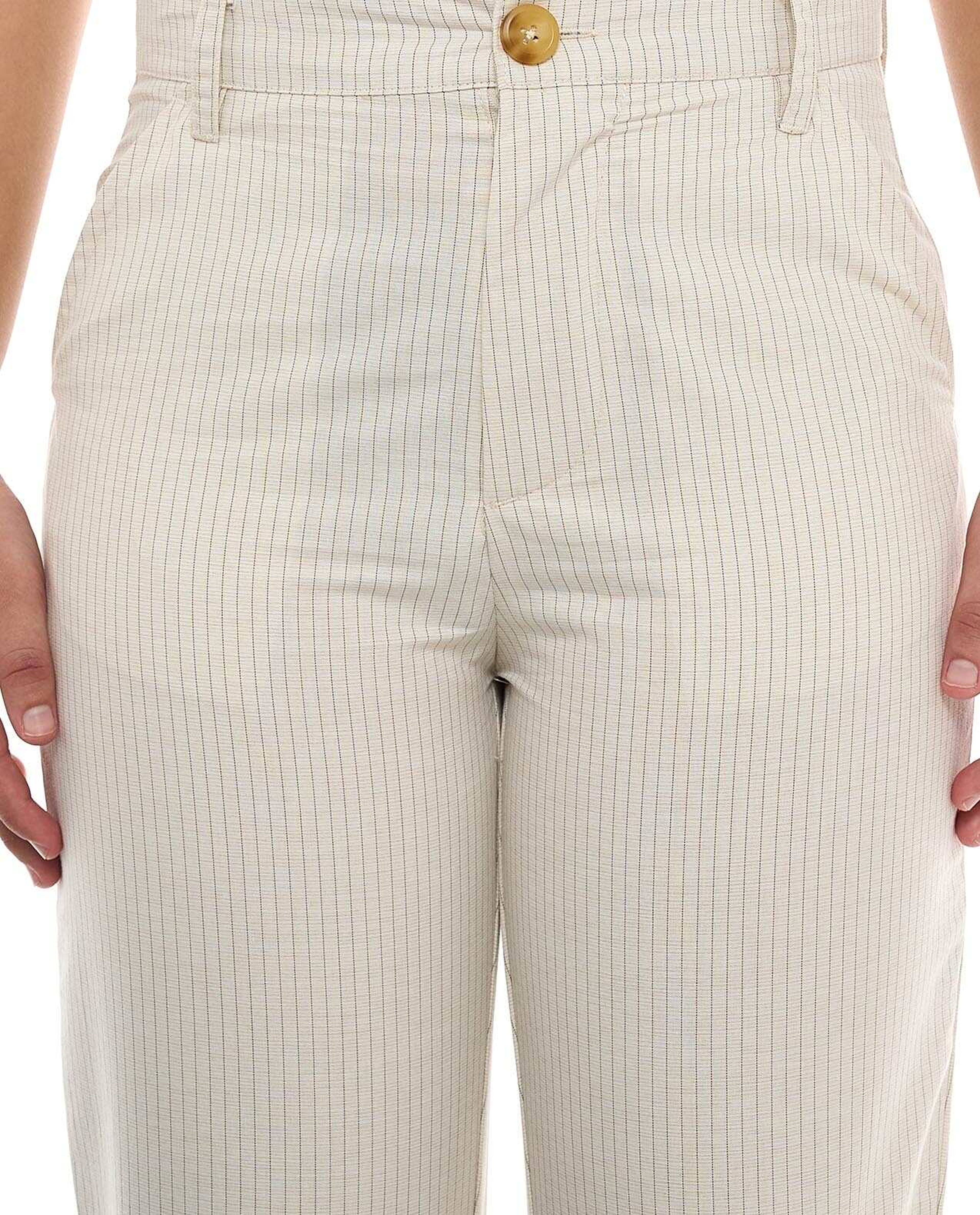 Striped Slim Fit Pants with Button Closure