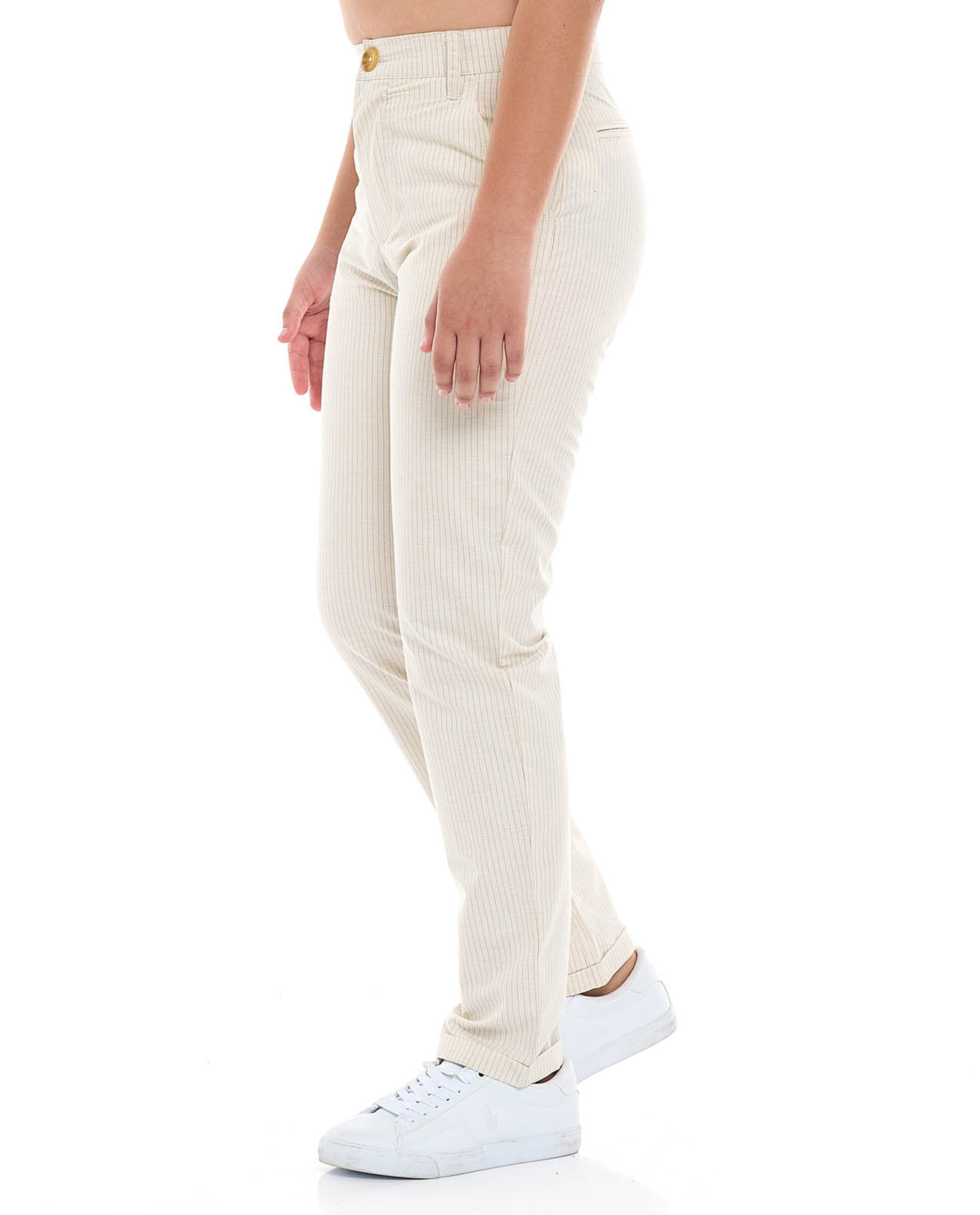 Striped Slim Fit Pants with Button Closure