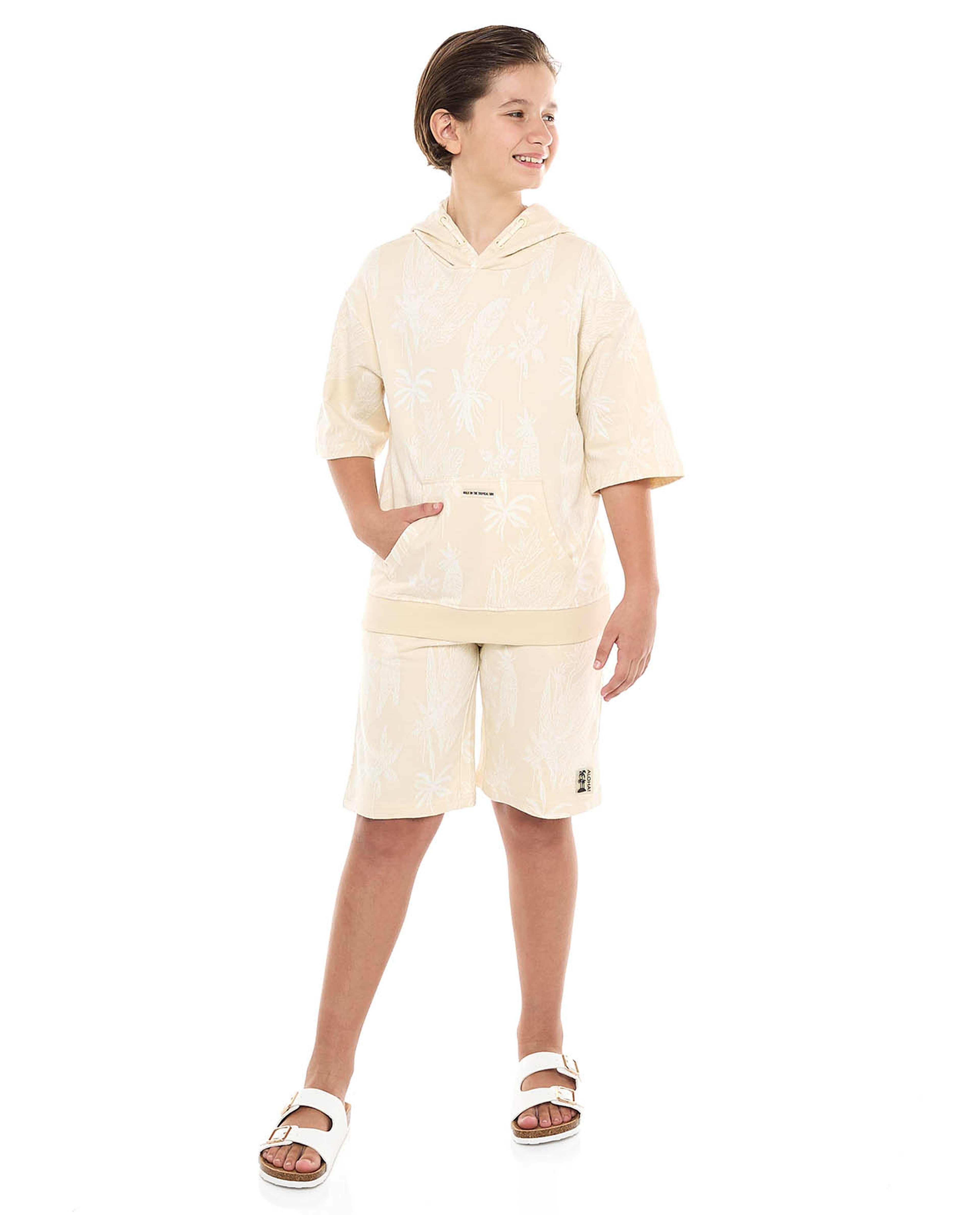 Printed Hoodie and Shorts Set