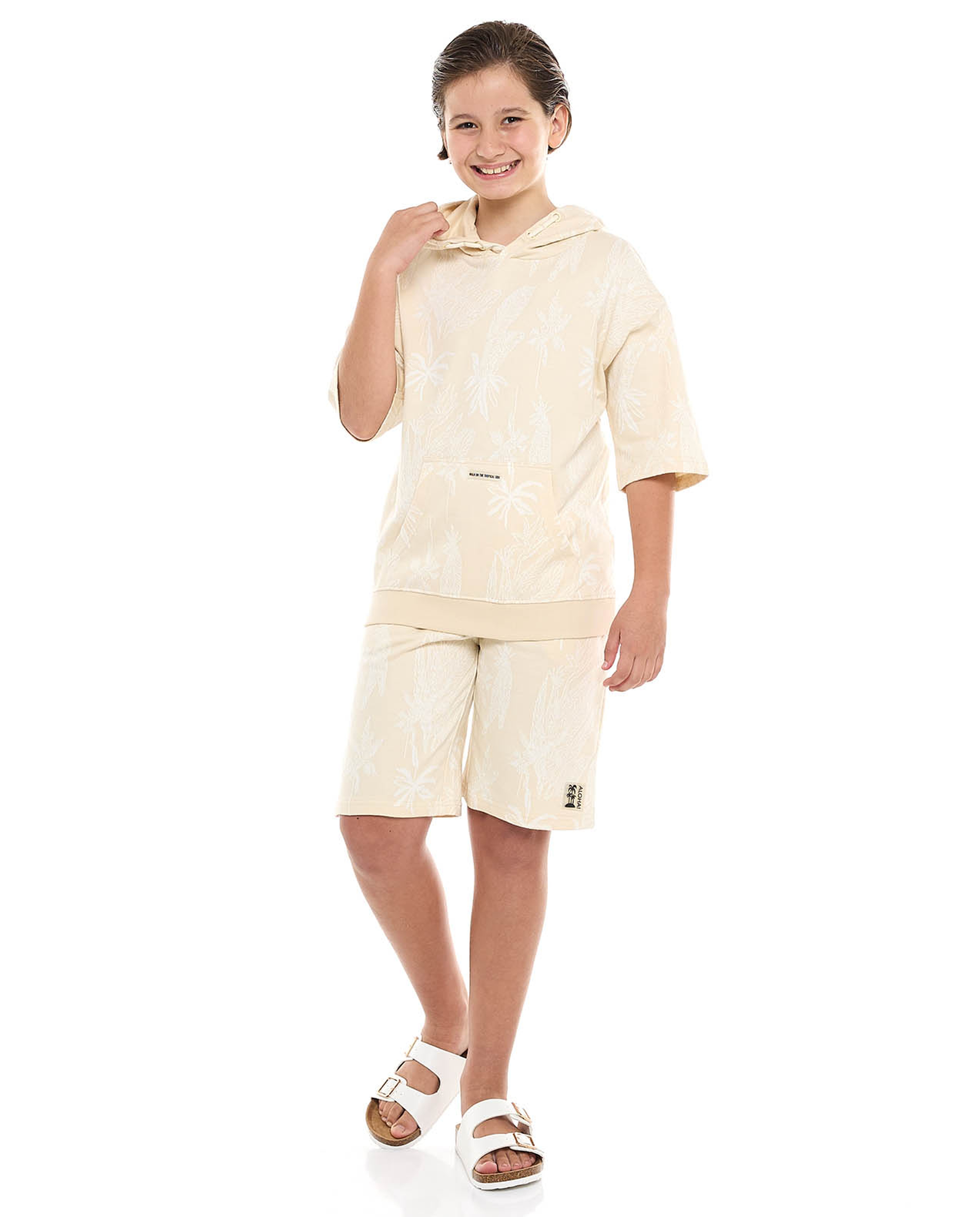 Printed Hoodie and Shorts Set