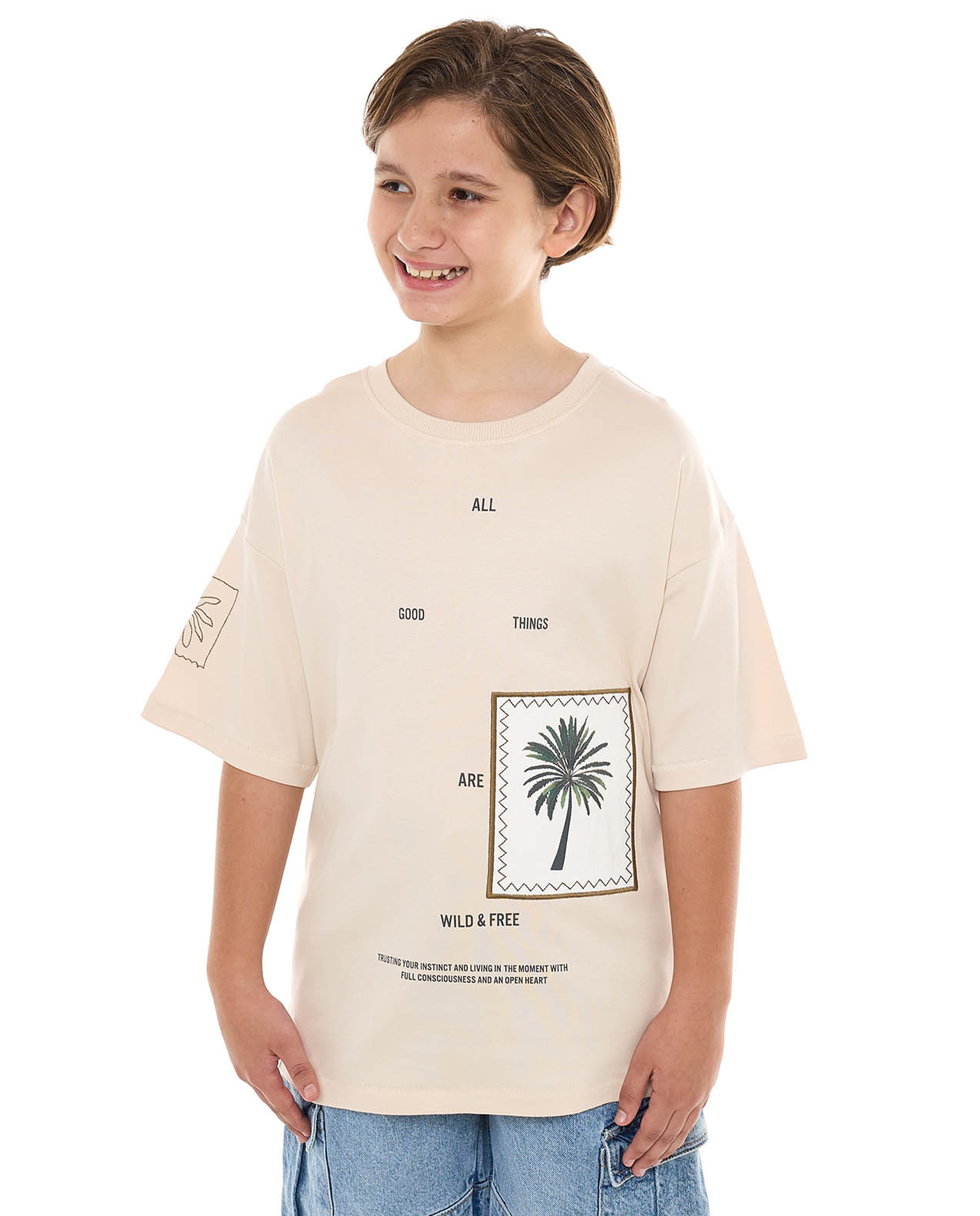 Printed T-Shirt with Crew Neck and Short Sleeves