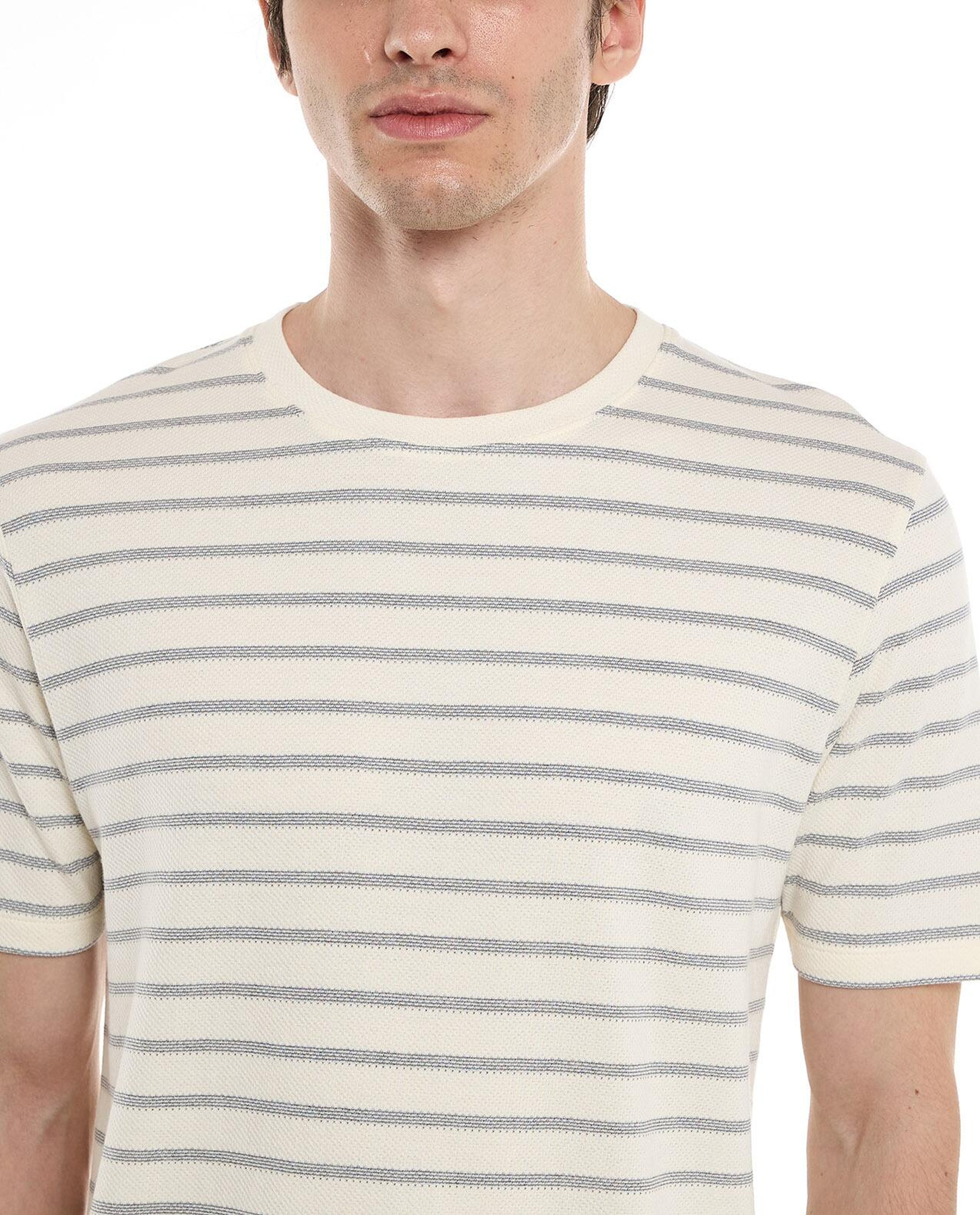 Striped T-Shirt with Crew Neck and Short Sleeves
