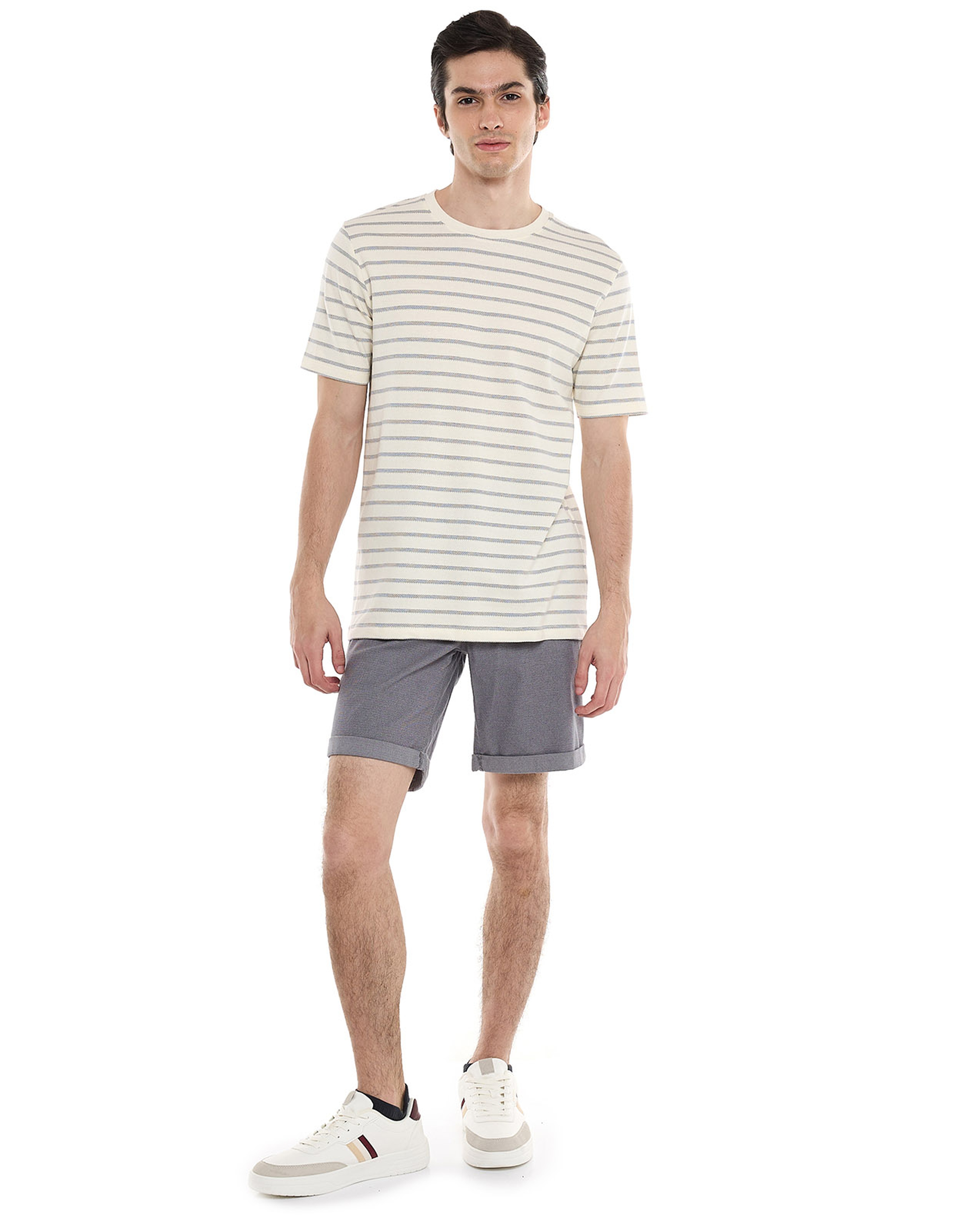 Striped T-Shirt with Crew Neck and Short Sleeves
