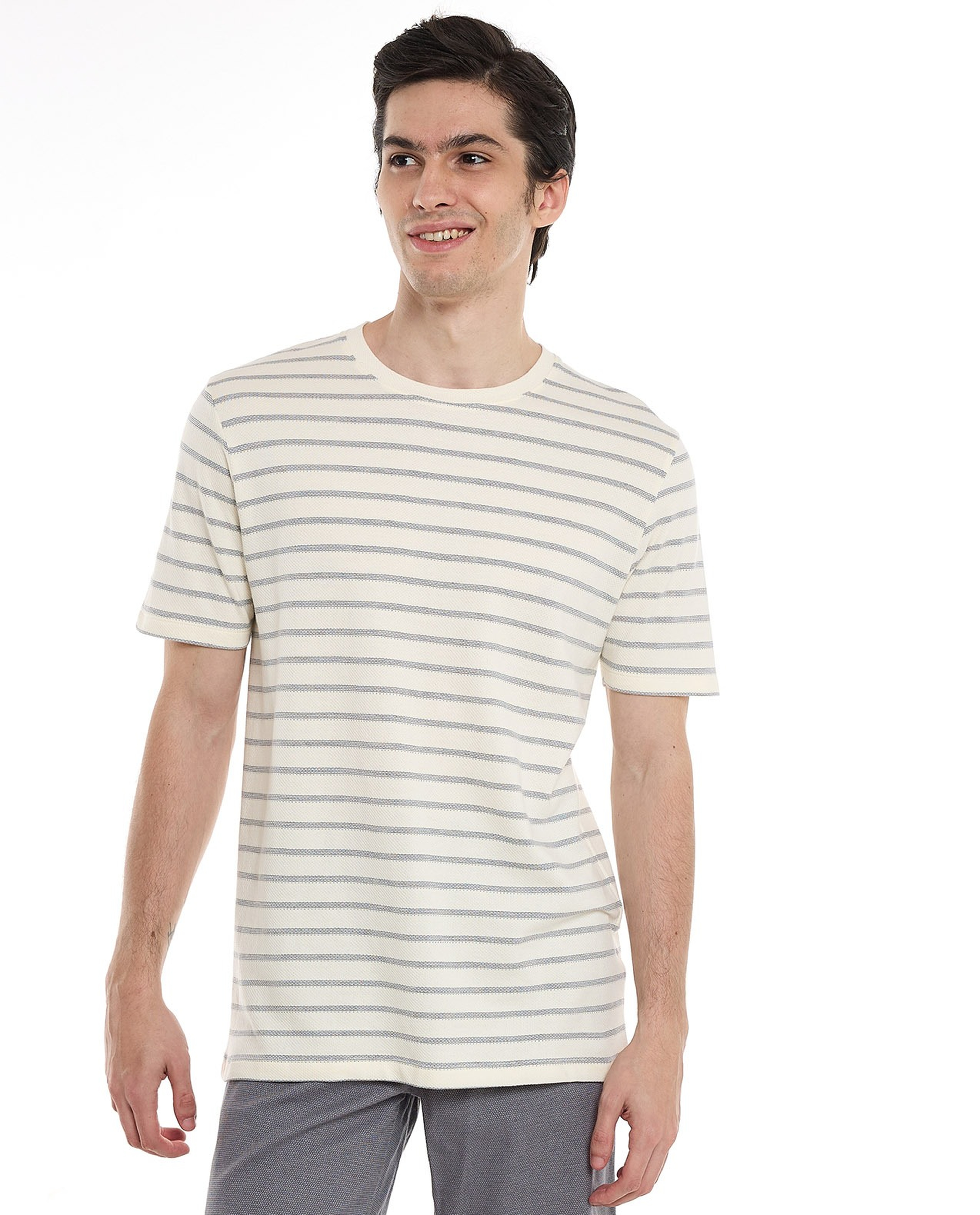 Striped T-Shirt with Crew Neck and Short Sleeves