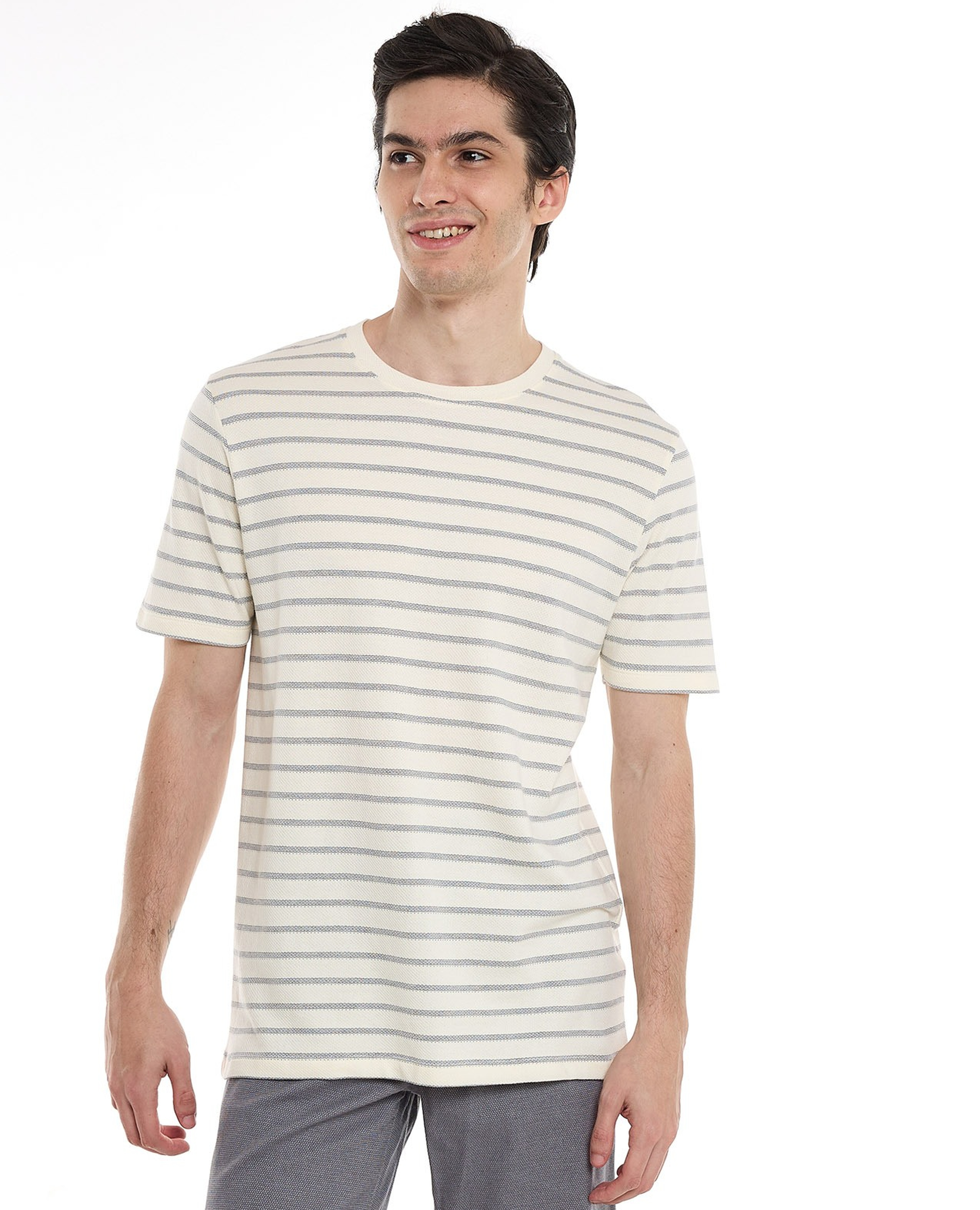 Striped T-Shirt with Crew Neck and Short Sleeves